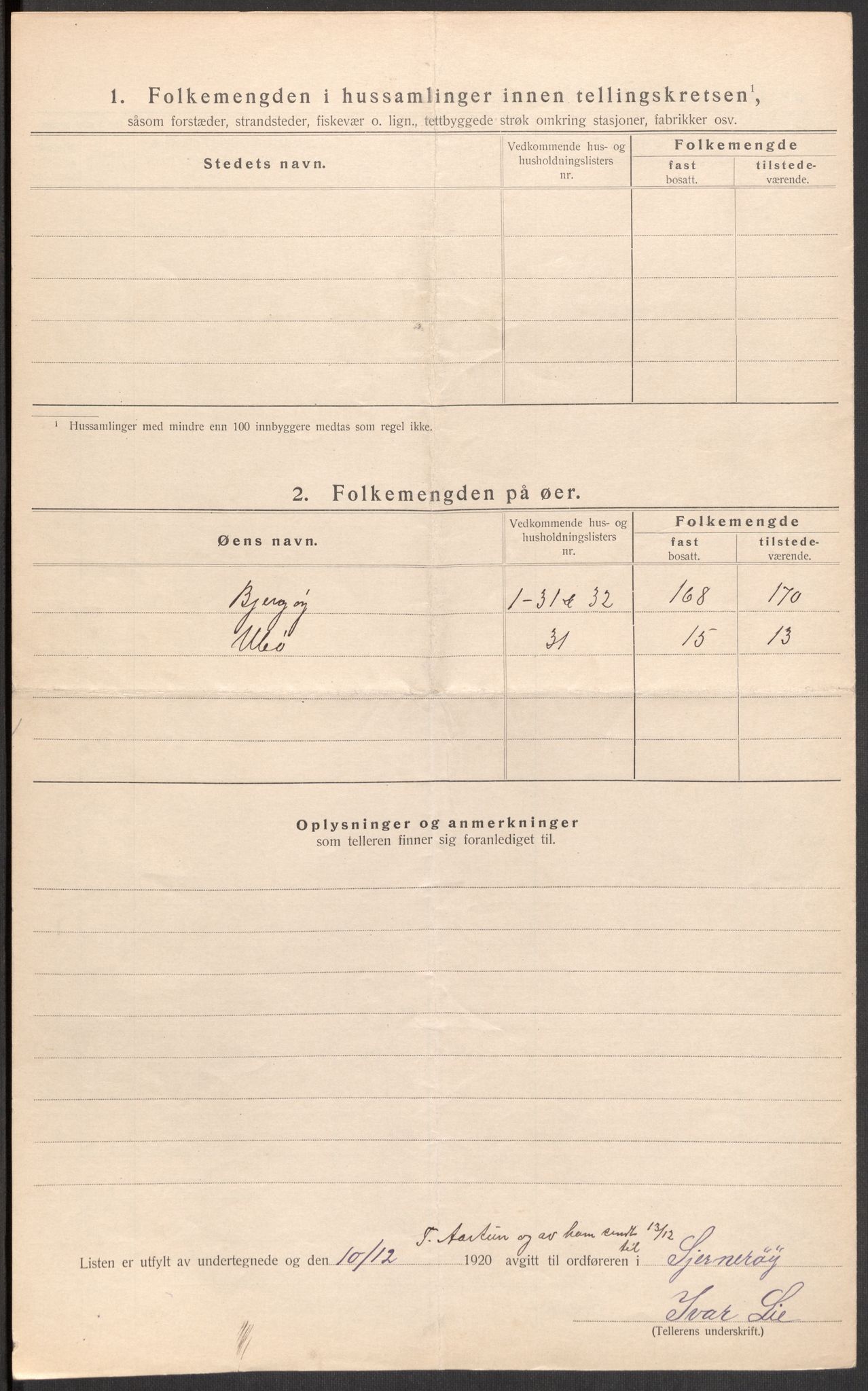 SAST, 1920 census for Sjernarøy, 1920, p. 33