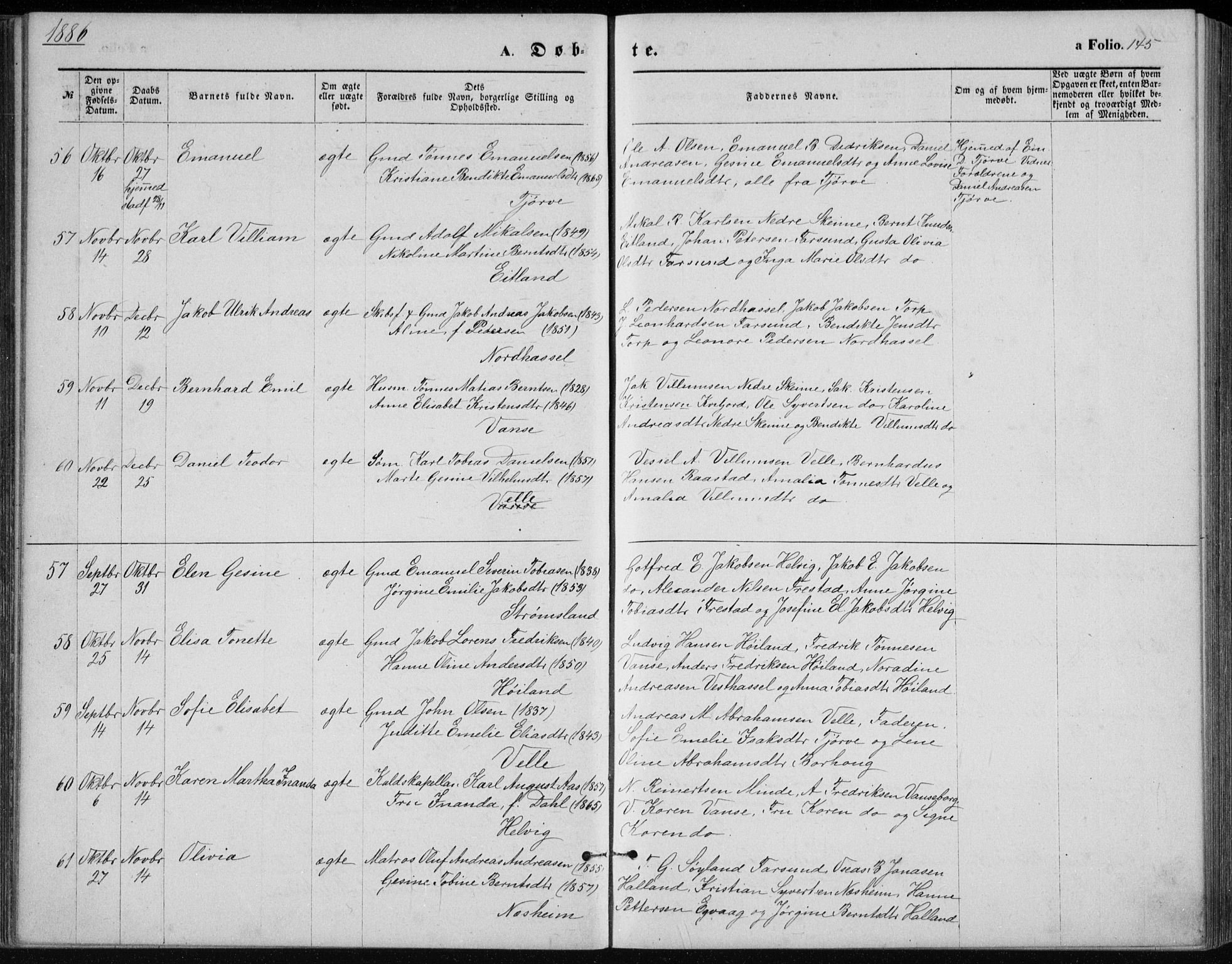 Lista sokneprestkontor, AV/SAK-1111-0027/F/Fb/L0004: Parish register (copy) no. B 4, 1877-1891, p. 145