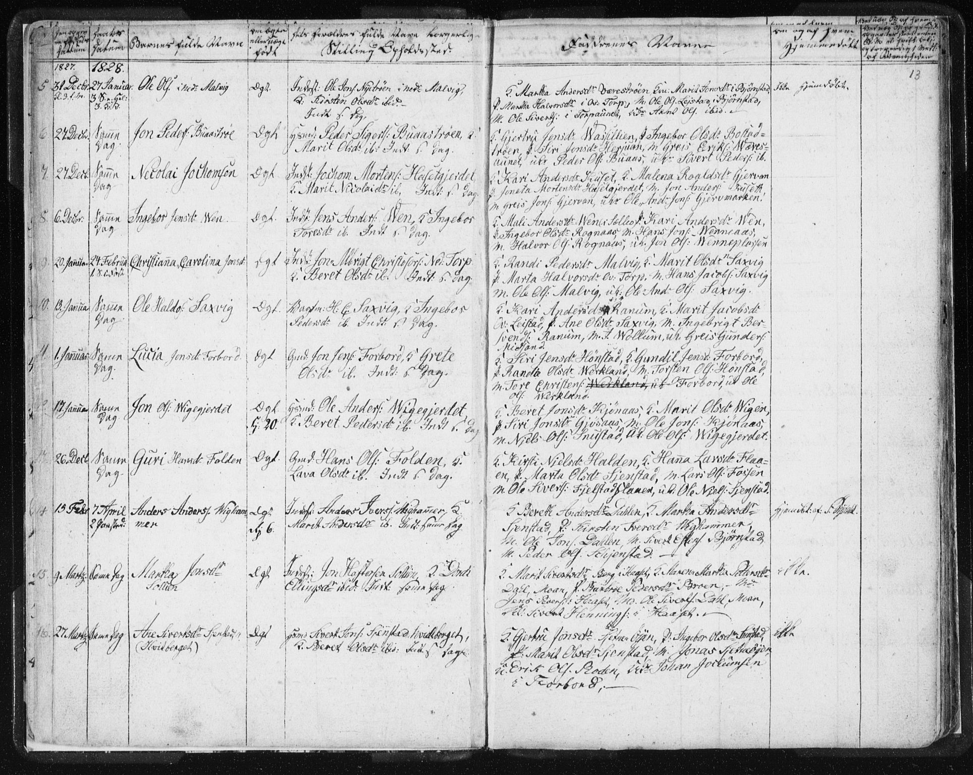Ministerialprotokoller, klokkerbøker og fødselsregistre - Sør-Trøndelag, SAT/A-1456/616/L0404: Parish register (official) no. 616A01, 1823-1831, p. 13