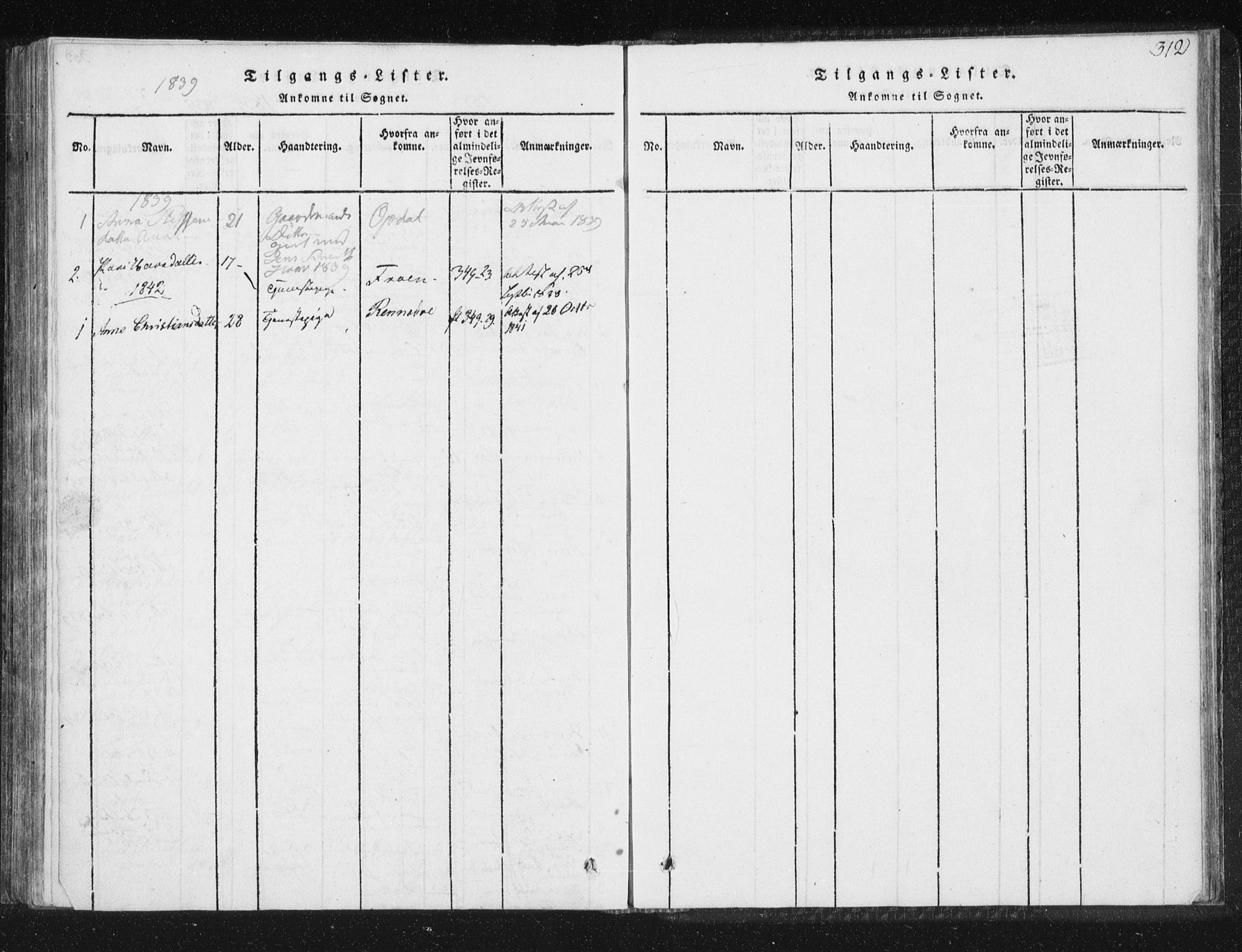 Ministerialprotokoller, klokkerbøker og fødselsregistre - Sør-Trøndelag, SAT/A-1456/689/L1037: Parish register (official) no. 689A02, 1816-1842, p. 312