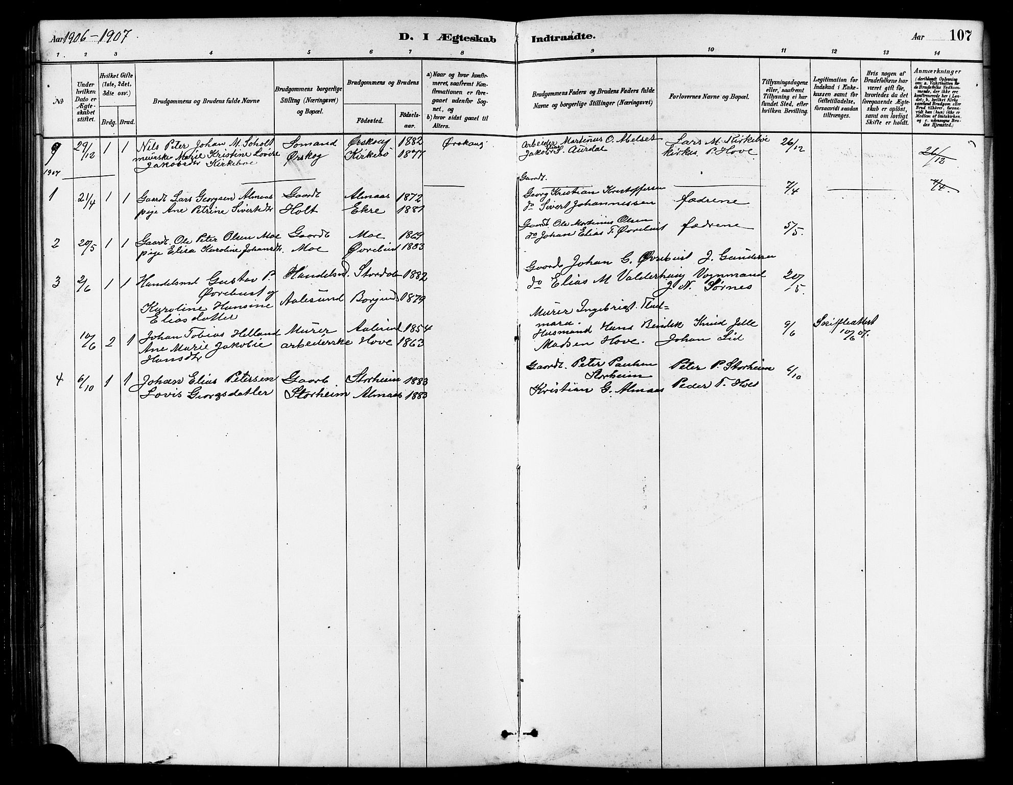 Ministerialprotokoller, klokkerbøker og fødselsregistre - Møre og Romsdal, SAT/A-1454/521/L0302: Parish register (copy) no. 521C03, 1882-1907, p. 107
