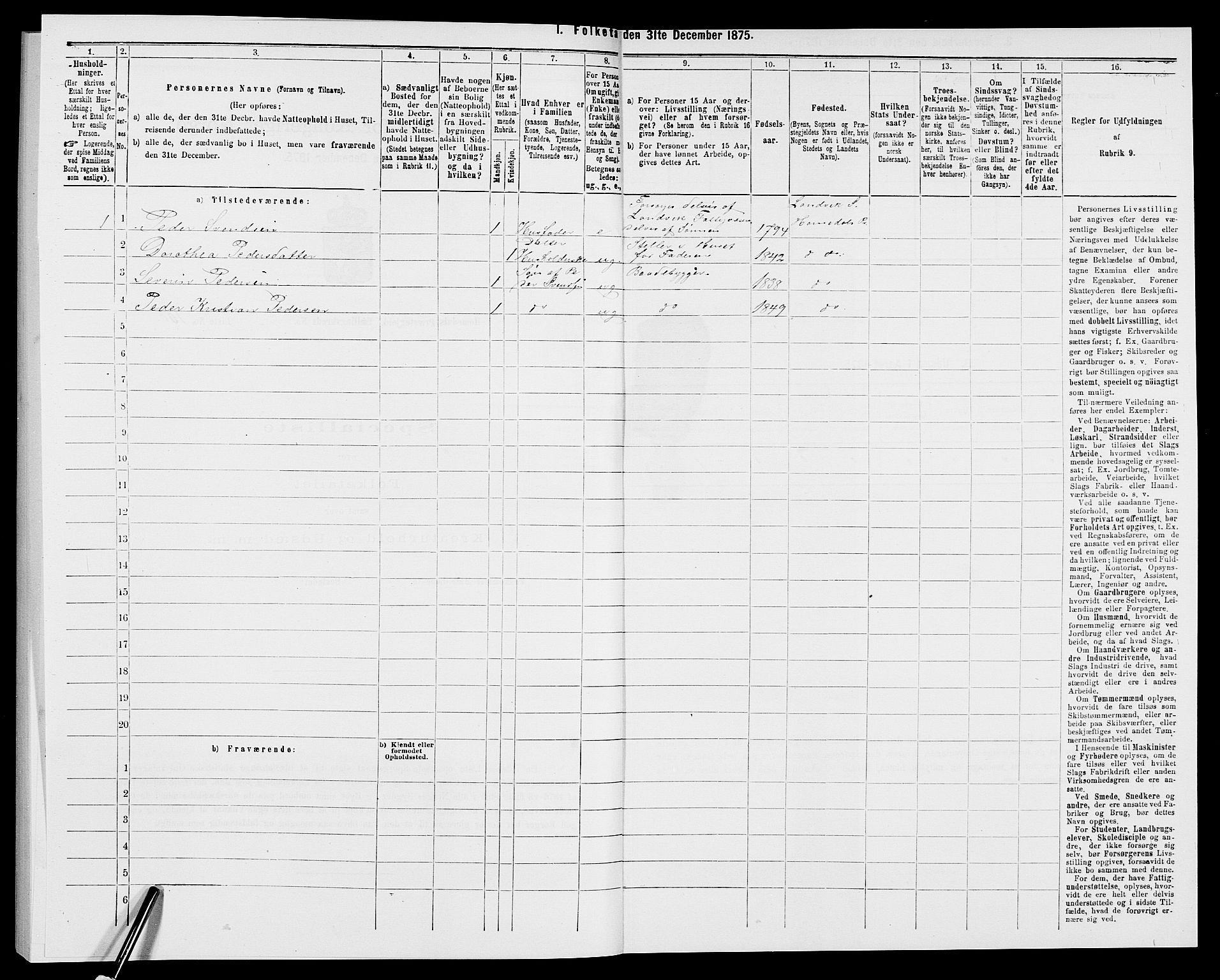 SAK, 1875 census for 0924P Homedal, 1875, p. 732