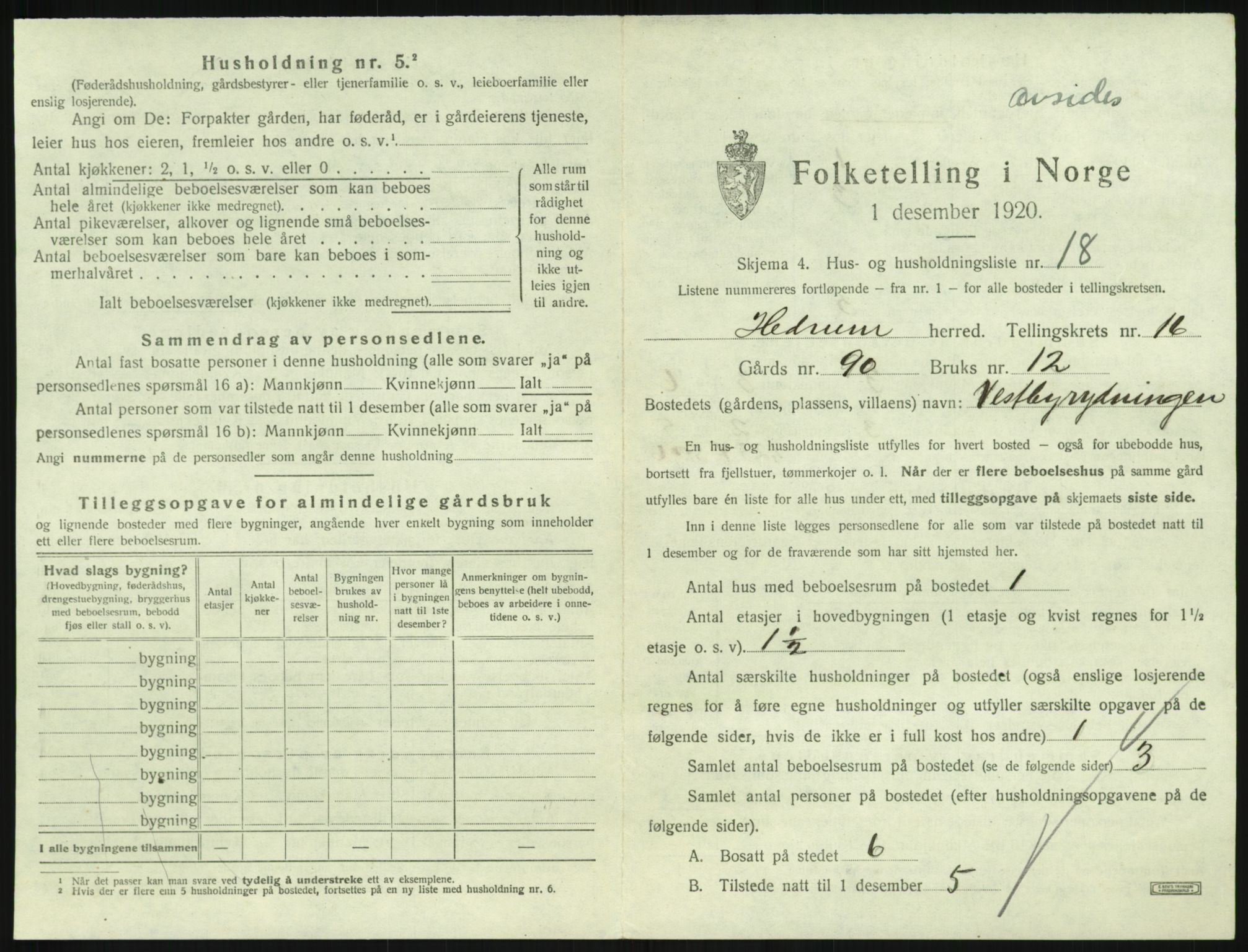 SAKO, 1920 census for Hedrum, 1920, p. 1501