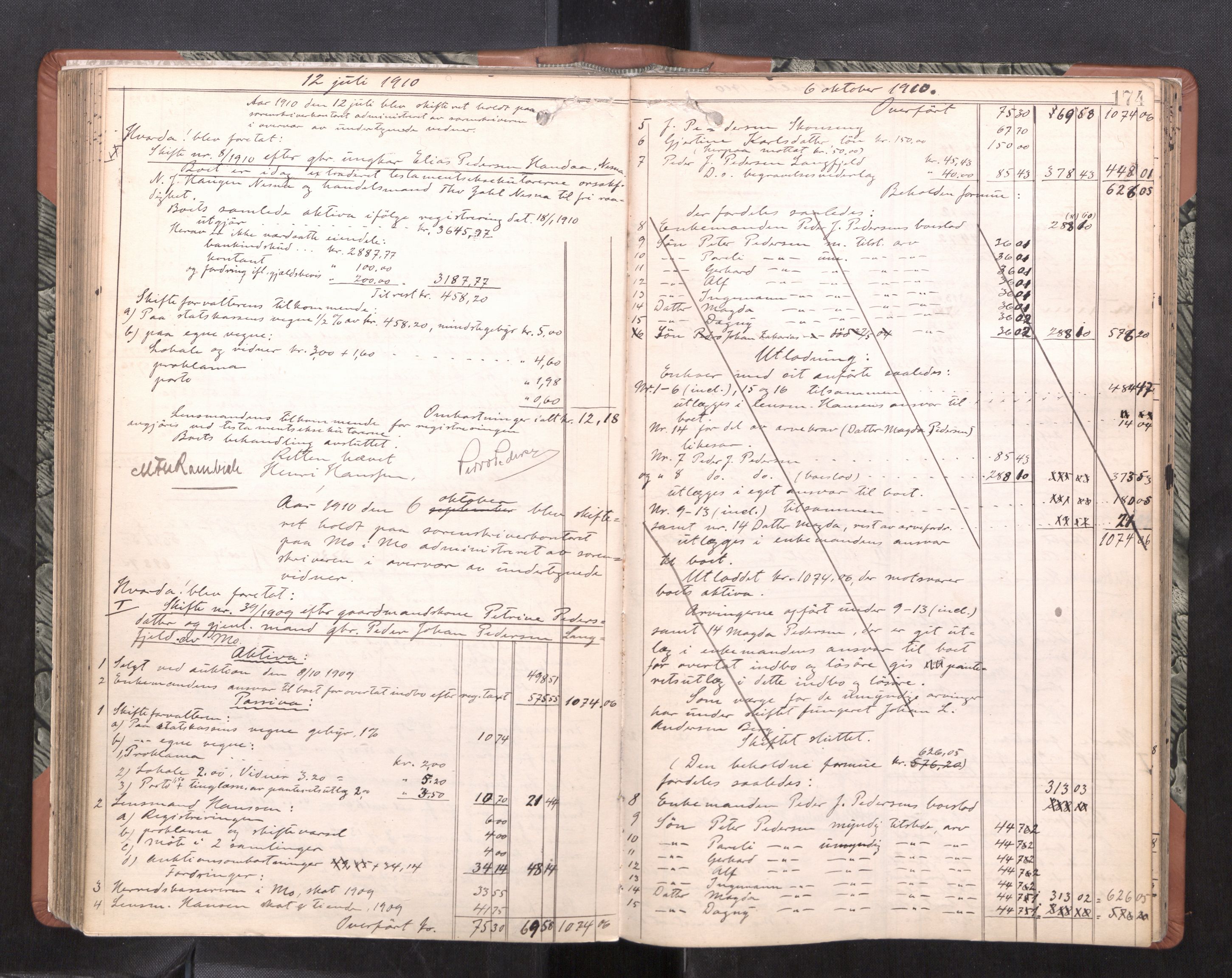 Rana sorenskriveri , AV/SAT-A-1108/1/3/3A/L0008: Skifteslutningsprotokoll, 1904-1915, p. 174