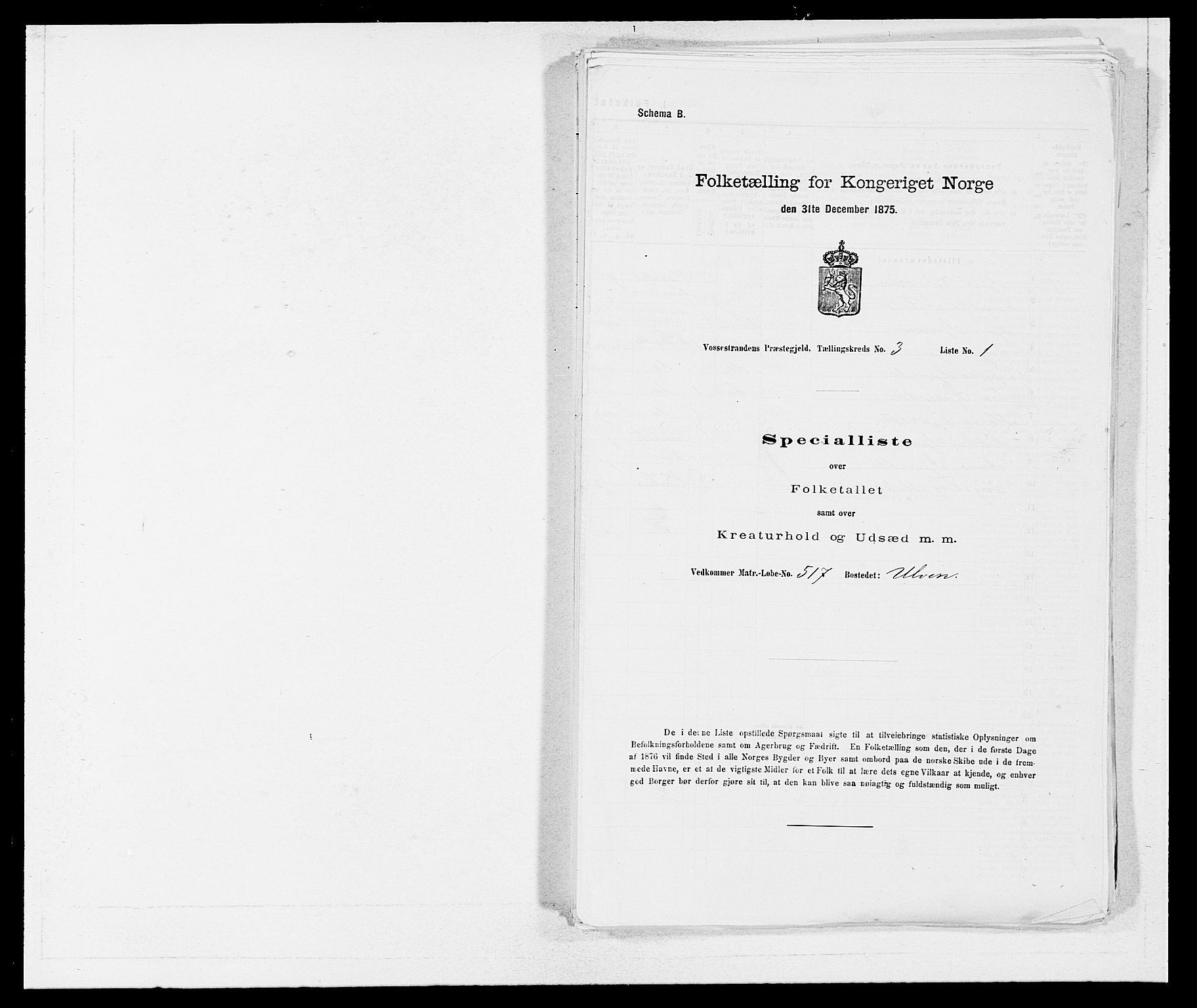 SAB, 1875 census for 1236P Vossestrand, 1875, p. 201