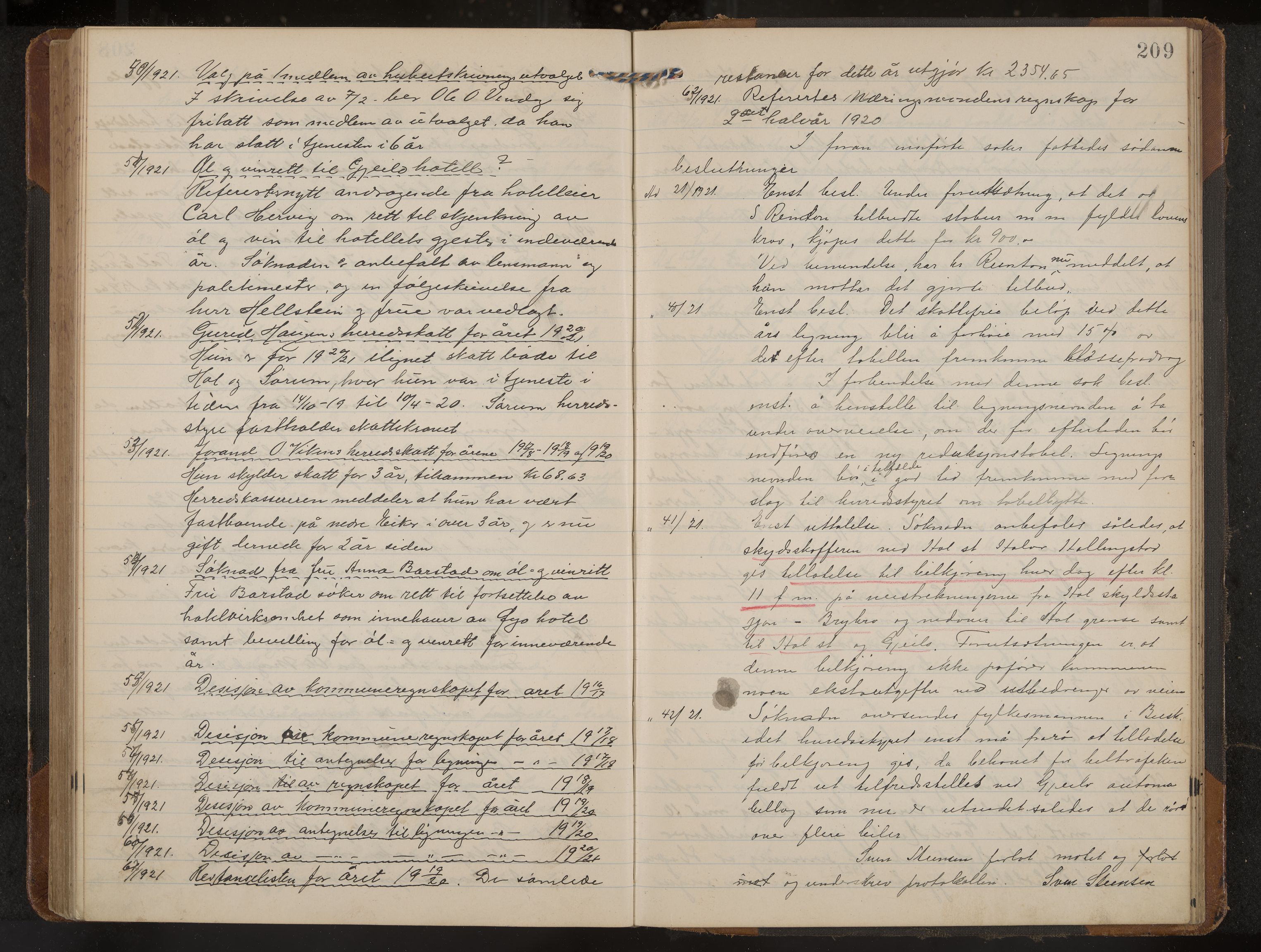 Hol formannskap og sentraladministrasjon, IKAK/0620021-1/A/L0006: Møtebok, 1916-1922, p. 209