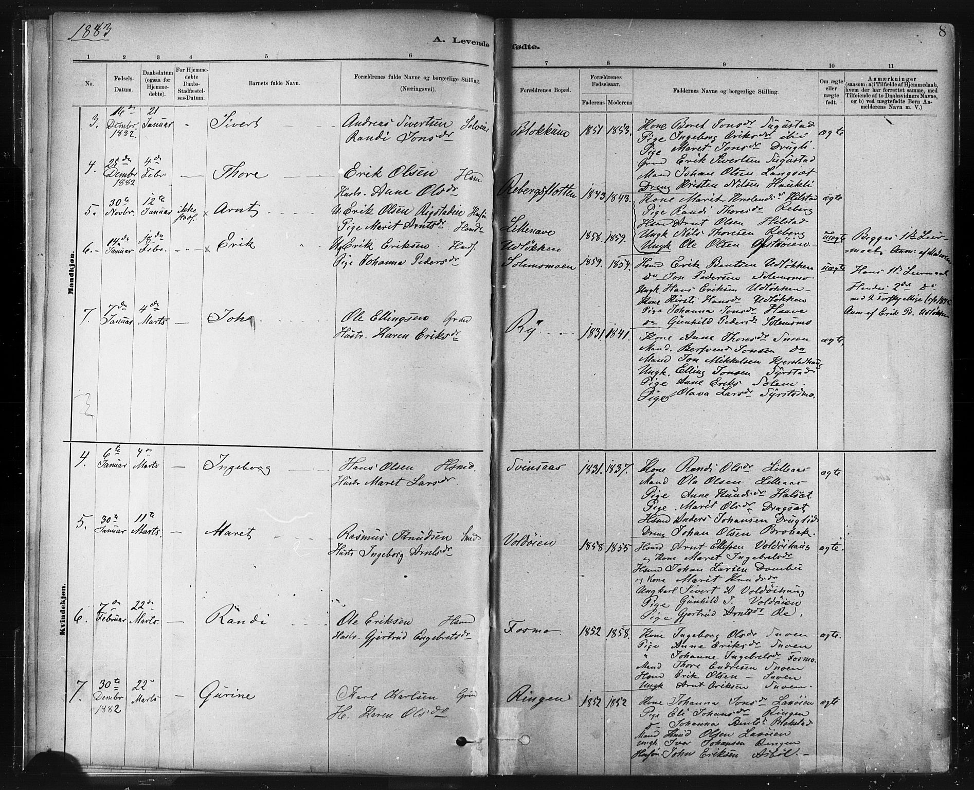 Ministerialprotokoller, klokkerbøker og fødselsregistre - Sør-Trøndelag, SAT/A-1456/672/L0857: Parish register (official) no. 672A09, 1882-1893, p. 8
