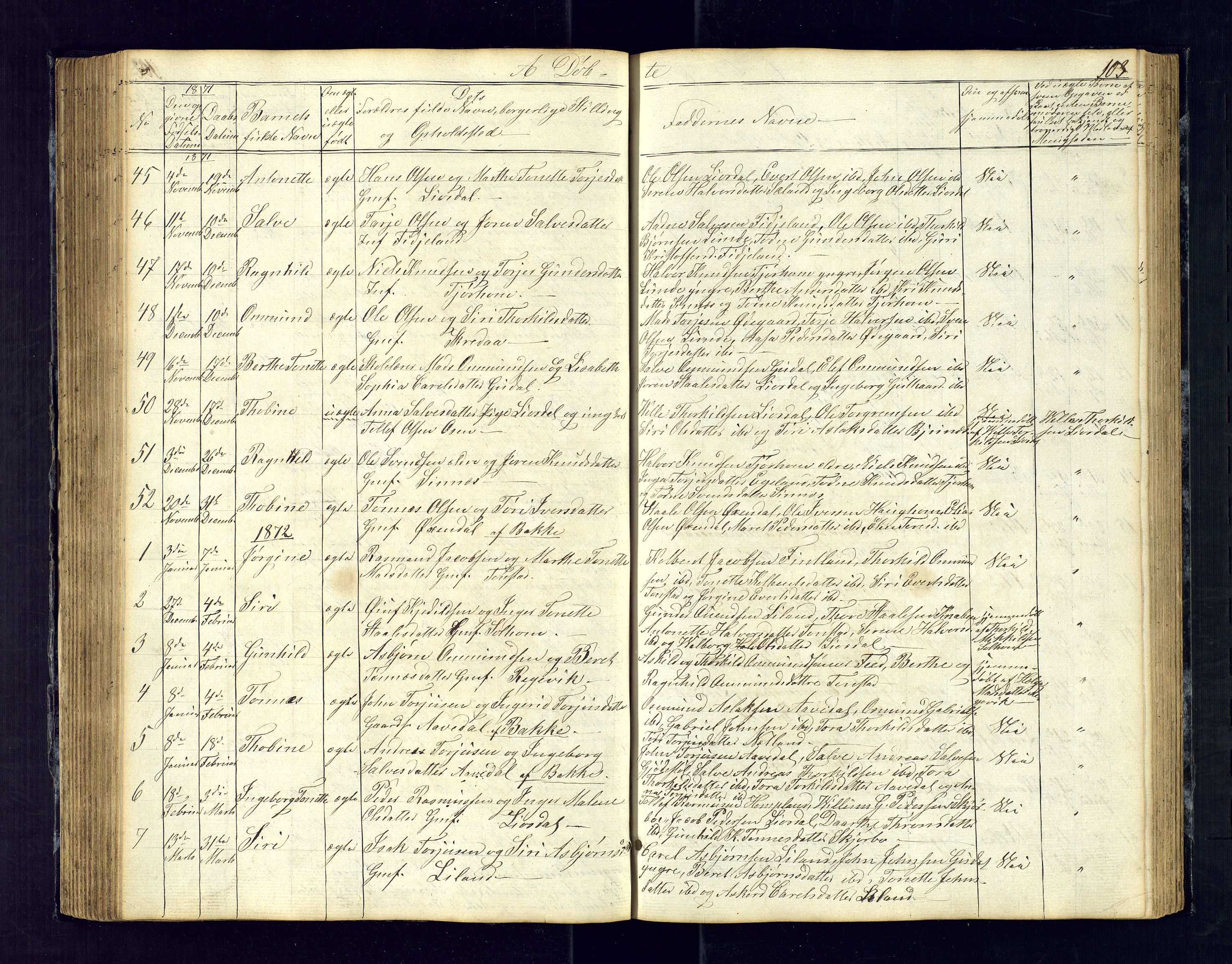 Sirdal sokneprestkontor, SAK/1111-0036/F/Fb/Fbb/L0002: Parish register (copy) no. B-2, 1848-1878, p. 103