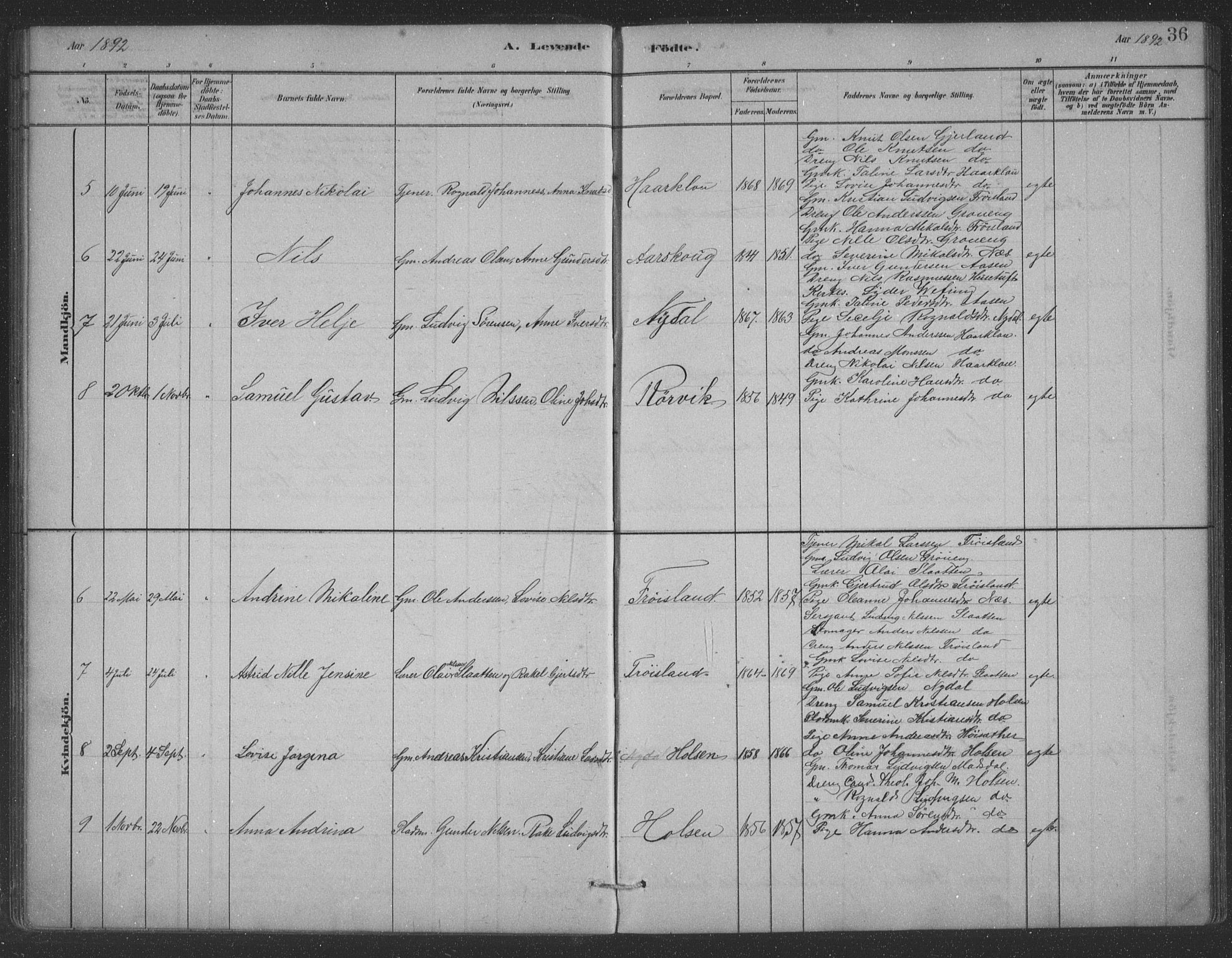 Førde sokneprestembete, AV/SAB-A-79901/H/Hab/Habc/L0002: Parish register (copy) no. C 2, 1881-1911, p. 36