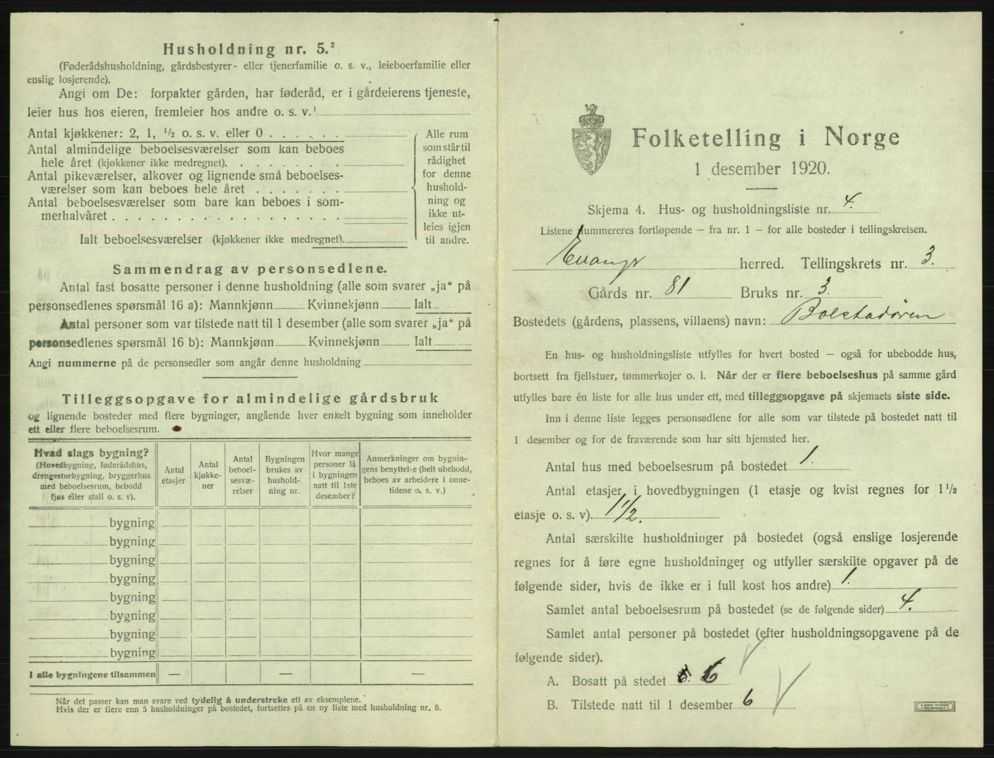 SAB, 1920 census for Evanger, 1920, p. 123