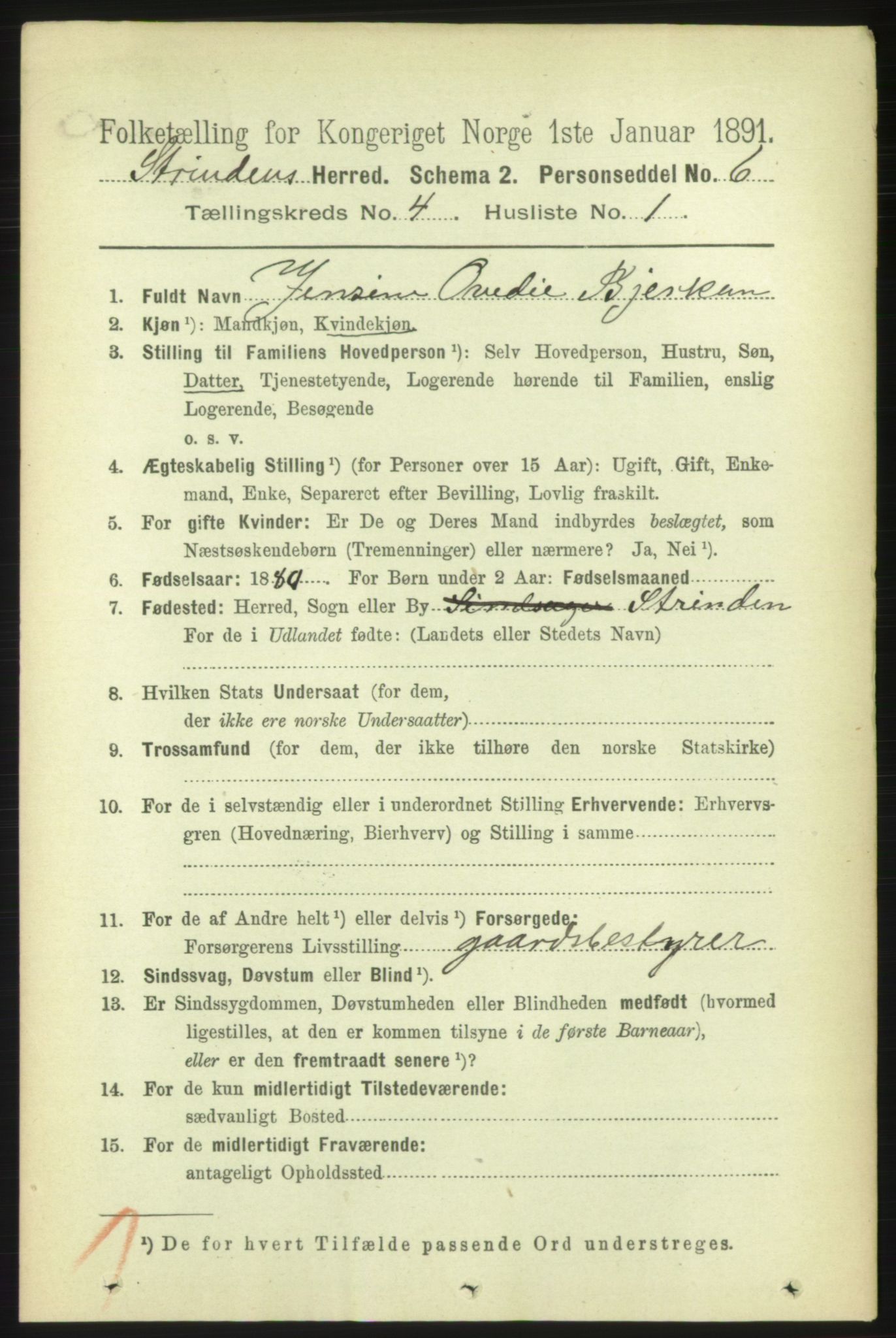 RA, 1891 census for 1660 Strinda, 1891, p. 3814