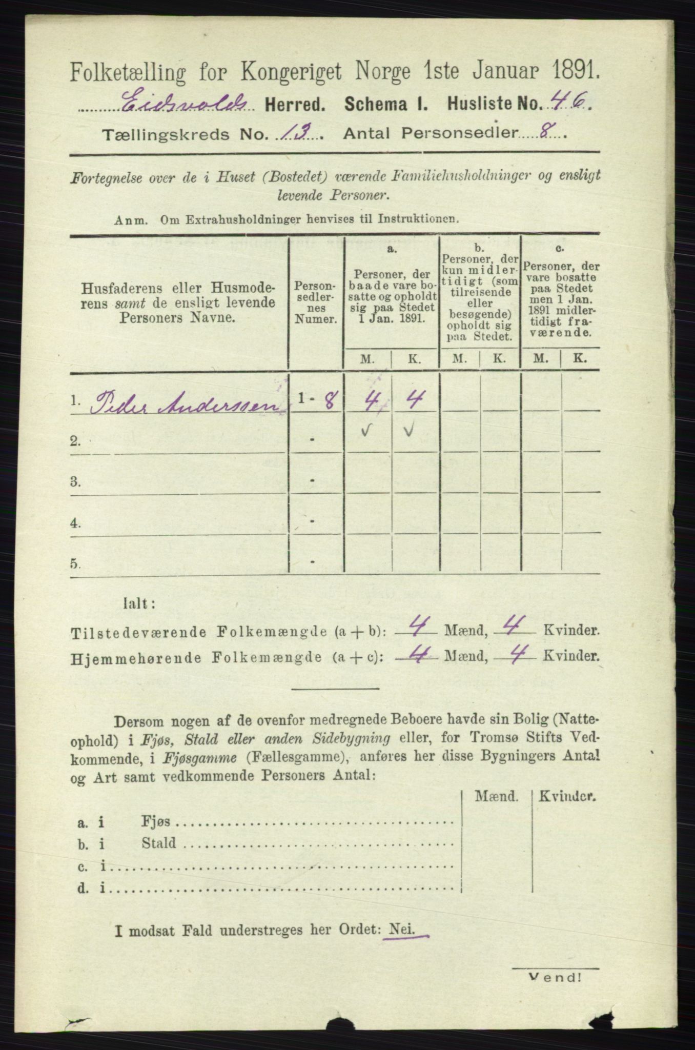 RA, 1891 census for 0237 Eidsvoll, 1891, p. 8989