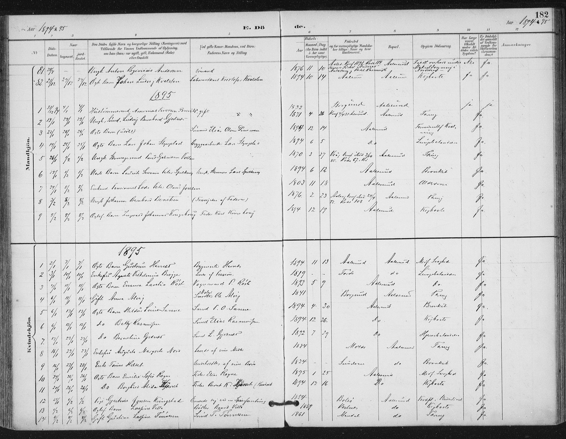 Ministerialprotokoller, klokkerbøker og fødselsregistre - Møre og Romsdal, SAT/A-1454/529/L0457: Parish register (official) no. 529A07, 1894-1903, p. 182