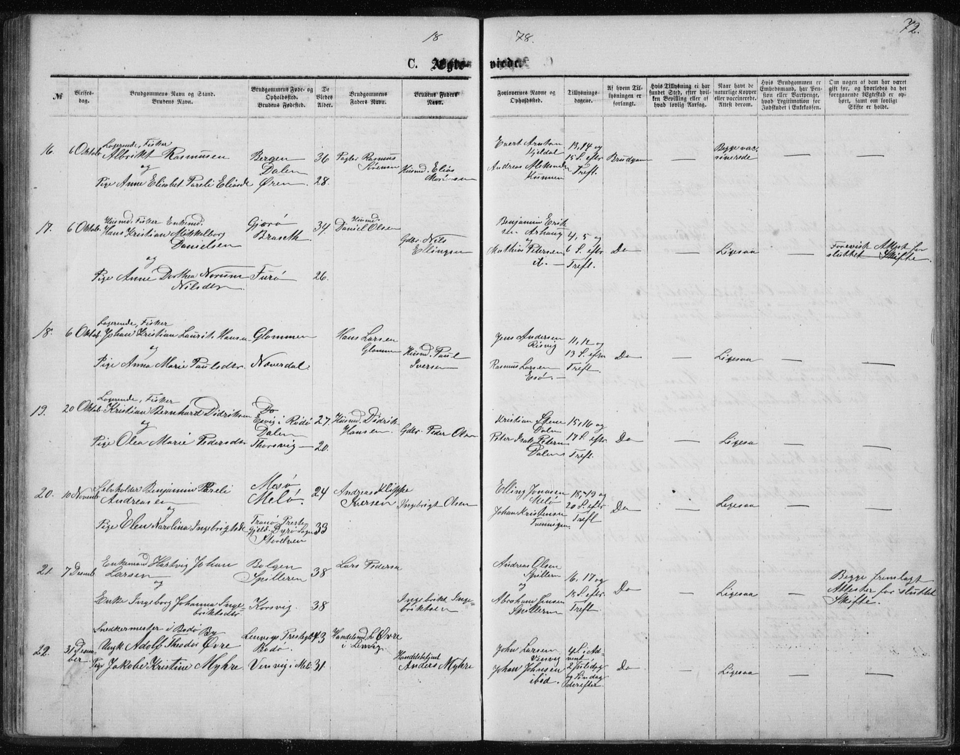 Ministerialprotokoller, klokkerbøker og fødselsregistre - Nordland, AV/SAT-A-1459/843/L0635: Parish register (copy) no. 843C04, 1872-1887, p. 72