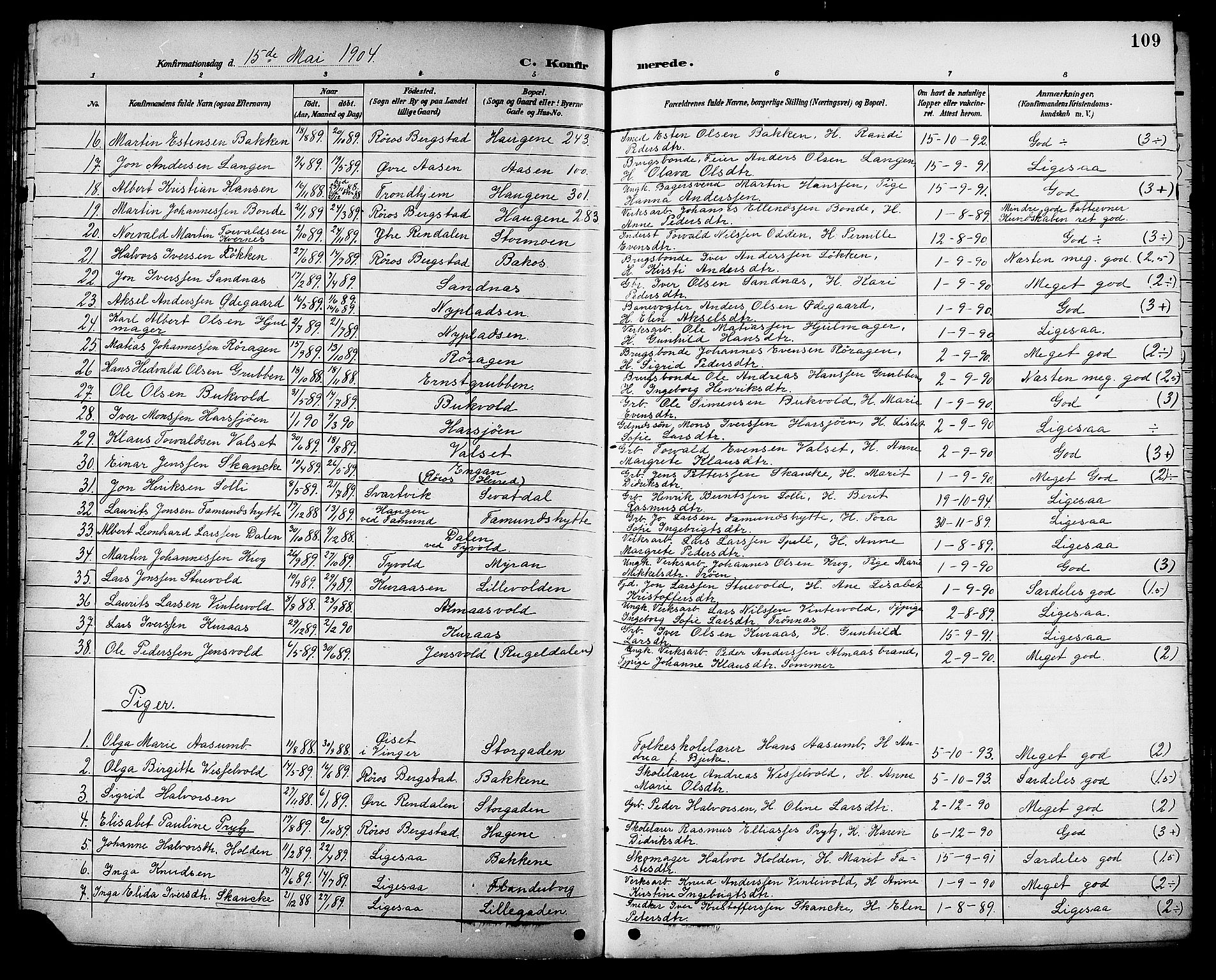 Ministerialprotokoller, klokkerbøker og fødselsregistre - Sør-Trøndelag, SAT/A-1456/681/L0941: Parish register (copy) no. 681C05, 1896-1905, p. 109