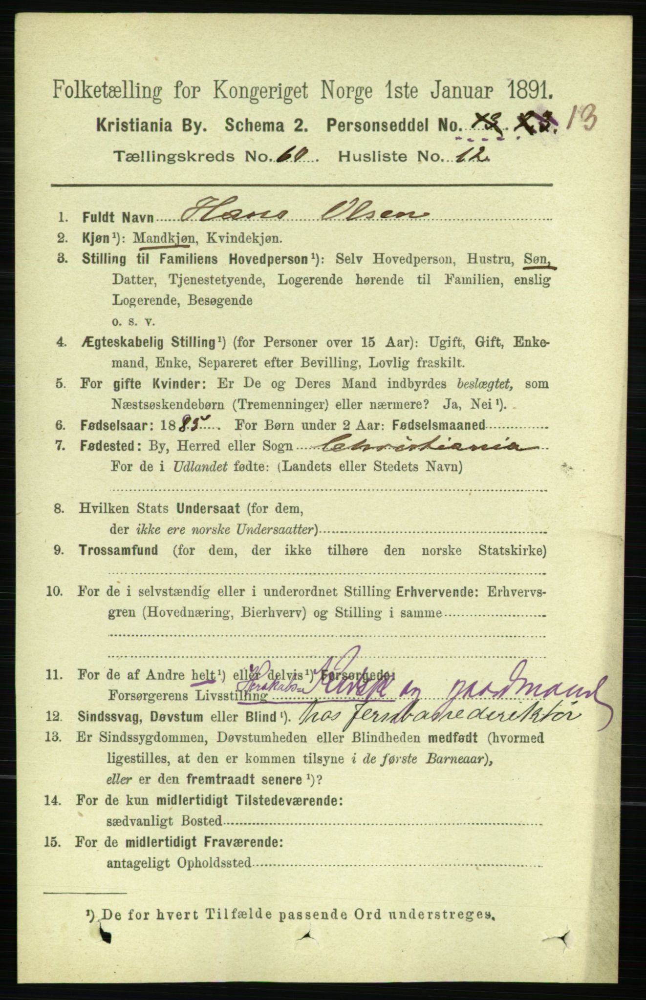 RA, 1891 census for 0301 Kristiania, 1891, p. 32050