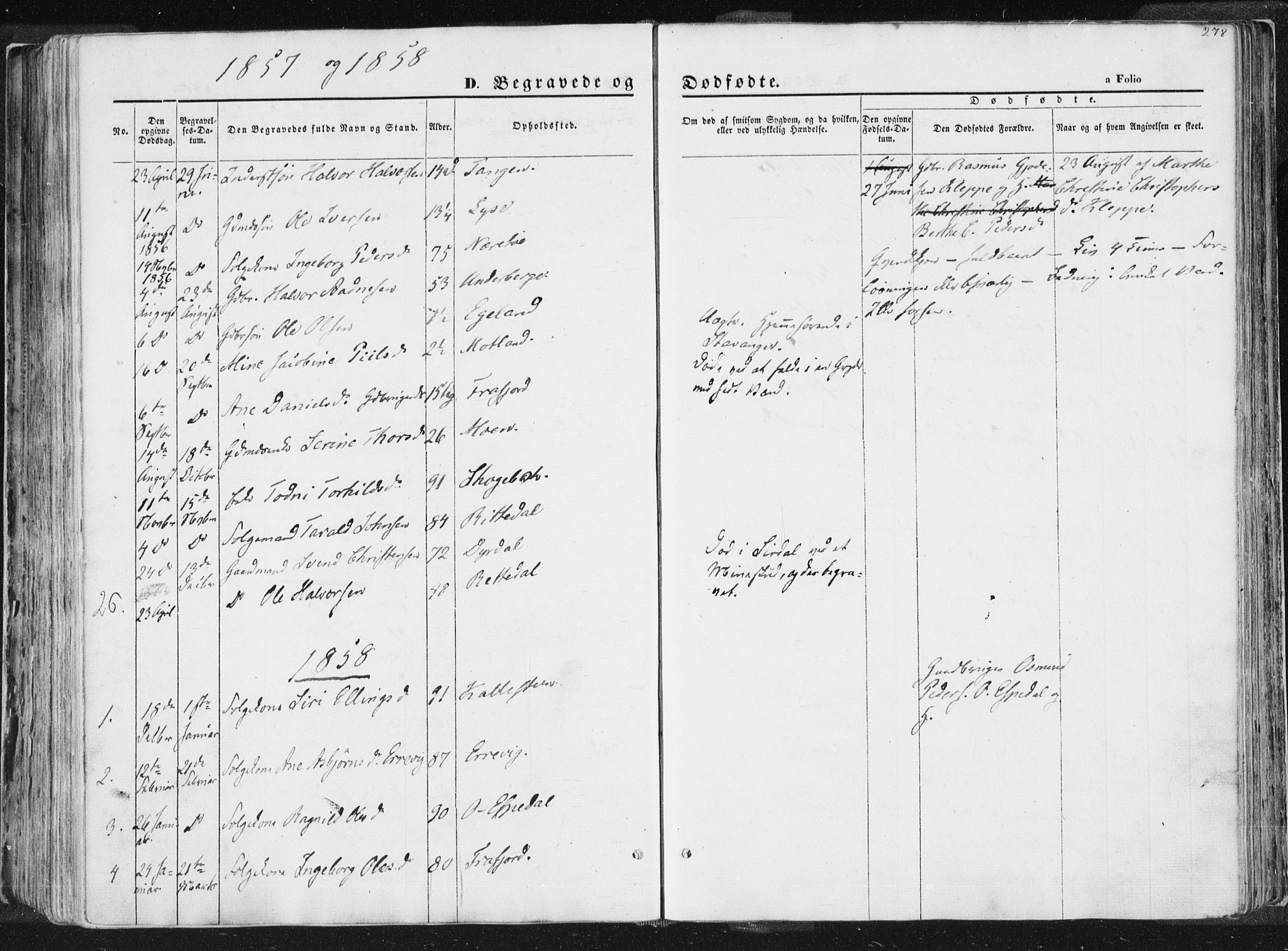 Høgsfjord sokneprestkontor, AV/SAST-A-101624/H/Ha/Haa/L0001: Parish register (official) no. A 1, 1854-1875, p. 278