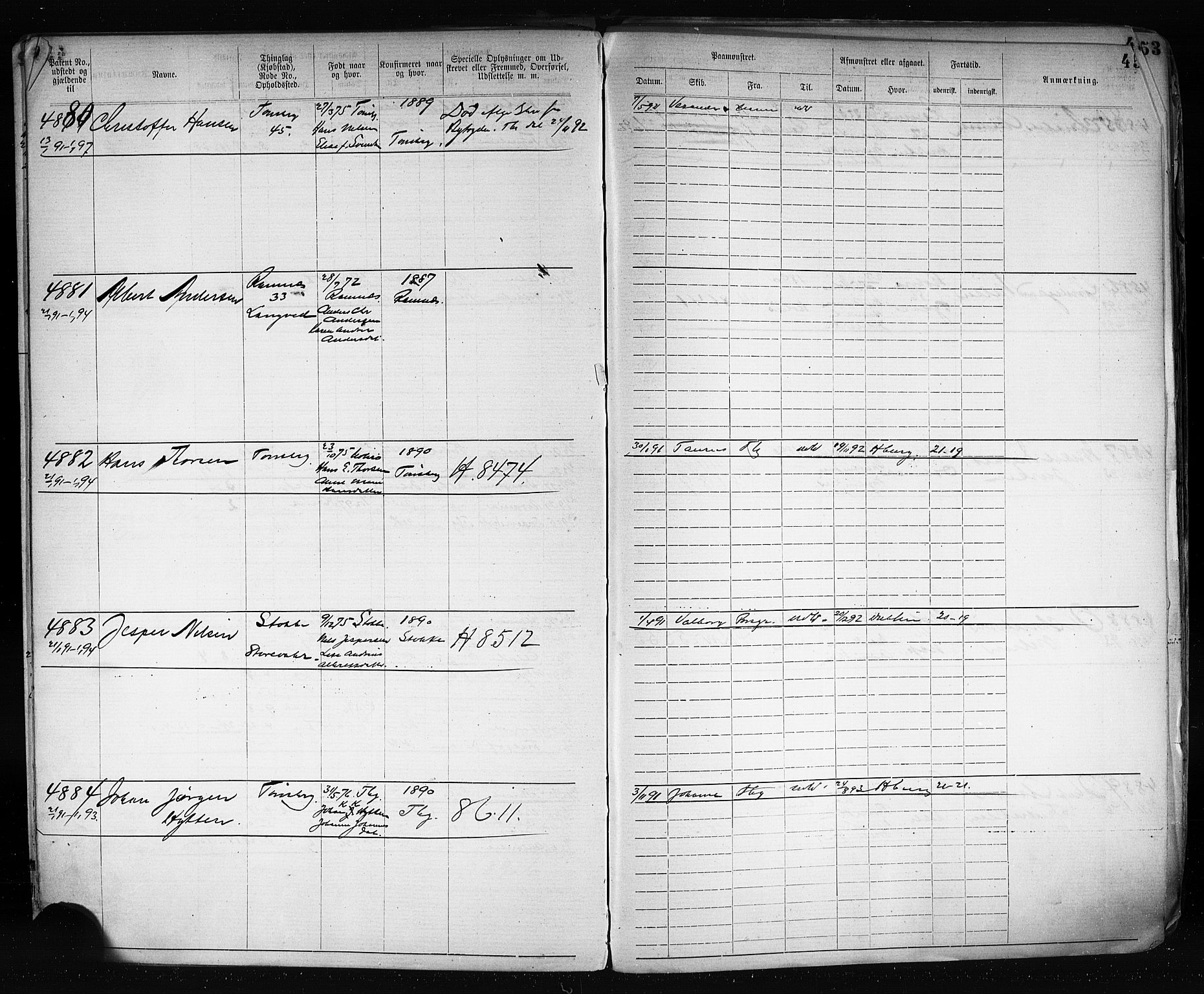 Tønsberg innrulleringskontor, AV/SAKO-A-786/F/Fb/L0003: Annotasjonsrulle Patent nr. 2646-5149, 1881-1892, p. 461