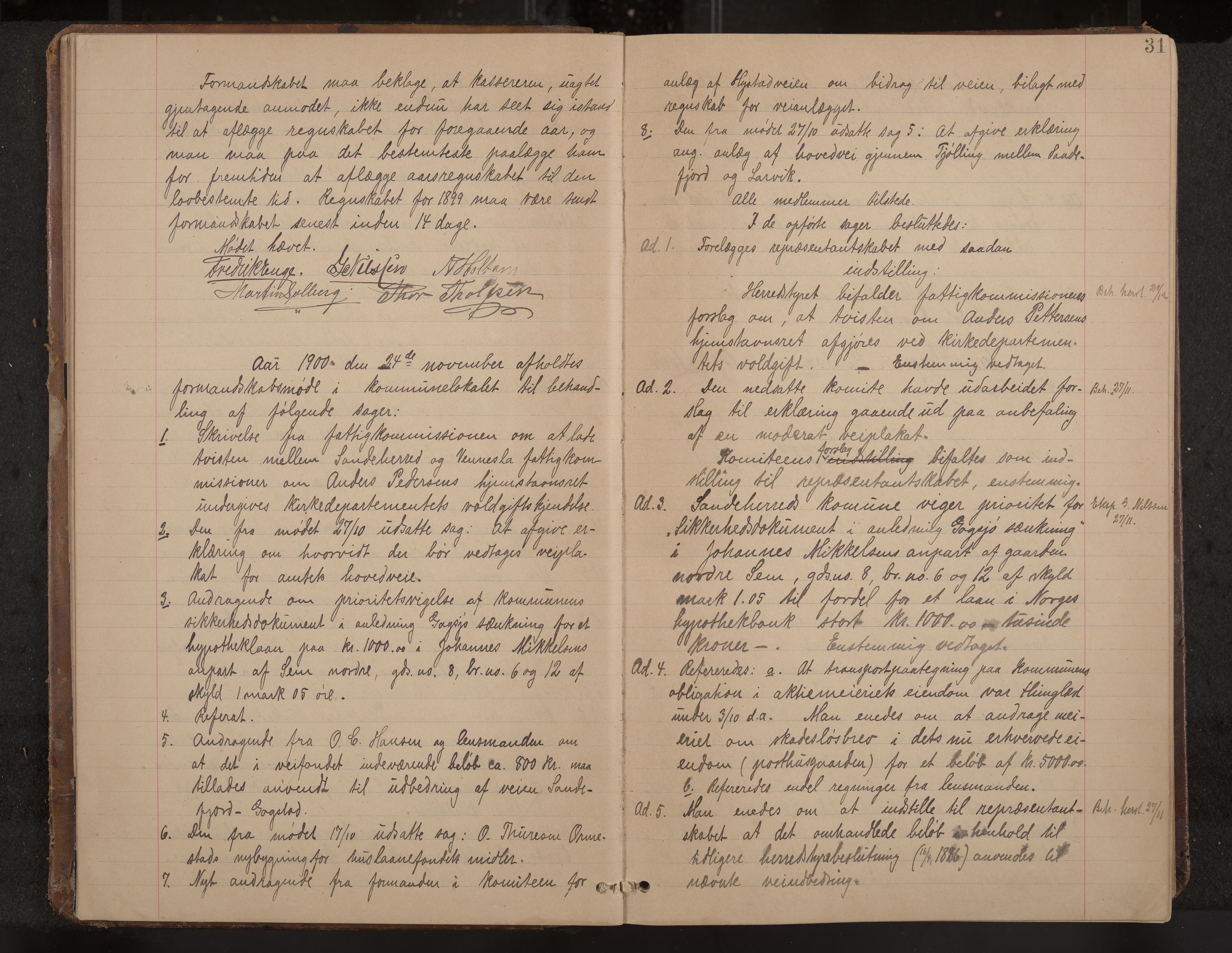 Sandar formannskap og sentraladministrasjon, IKAK/0724021/A/Aa/L0003: Møtebok med register, 1900-1907, p. 31