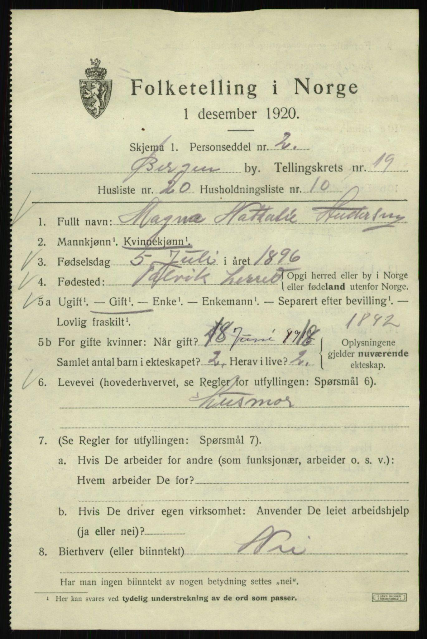 SAB, 1920 census for Bergen, 1920, p. 83320