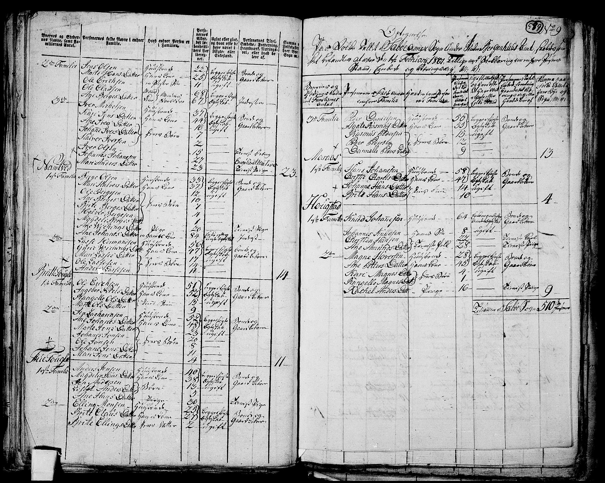 RA, 1801 census for 1261P Manger, 1801, p. 588b-589a