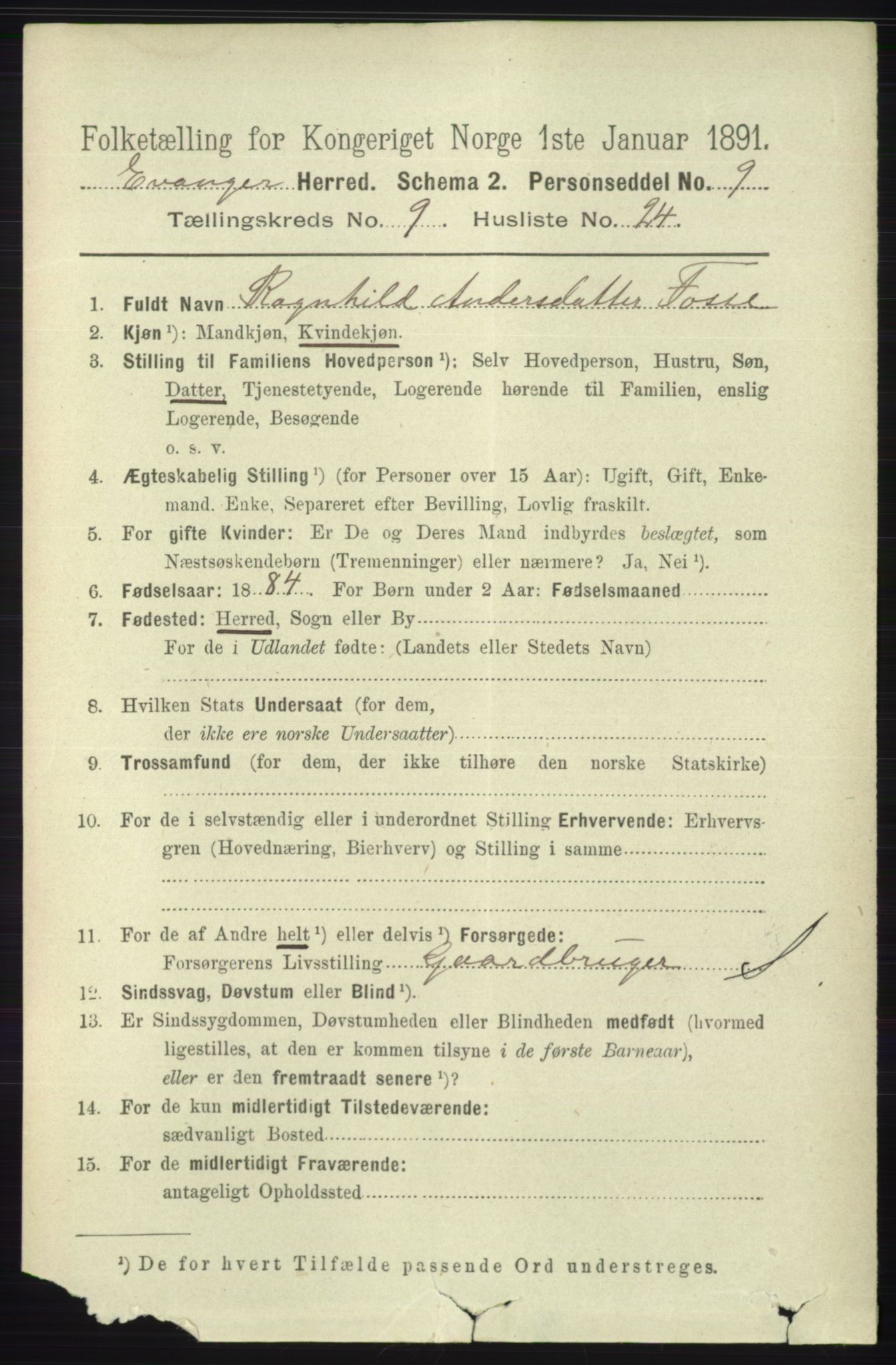 RA, 1891 census for 1237 Evanger, 1891, p. 2529
