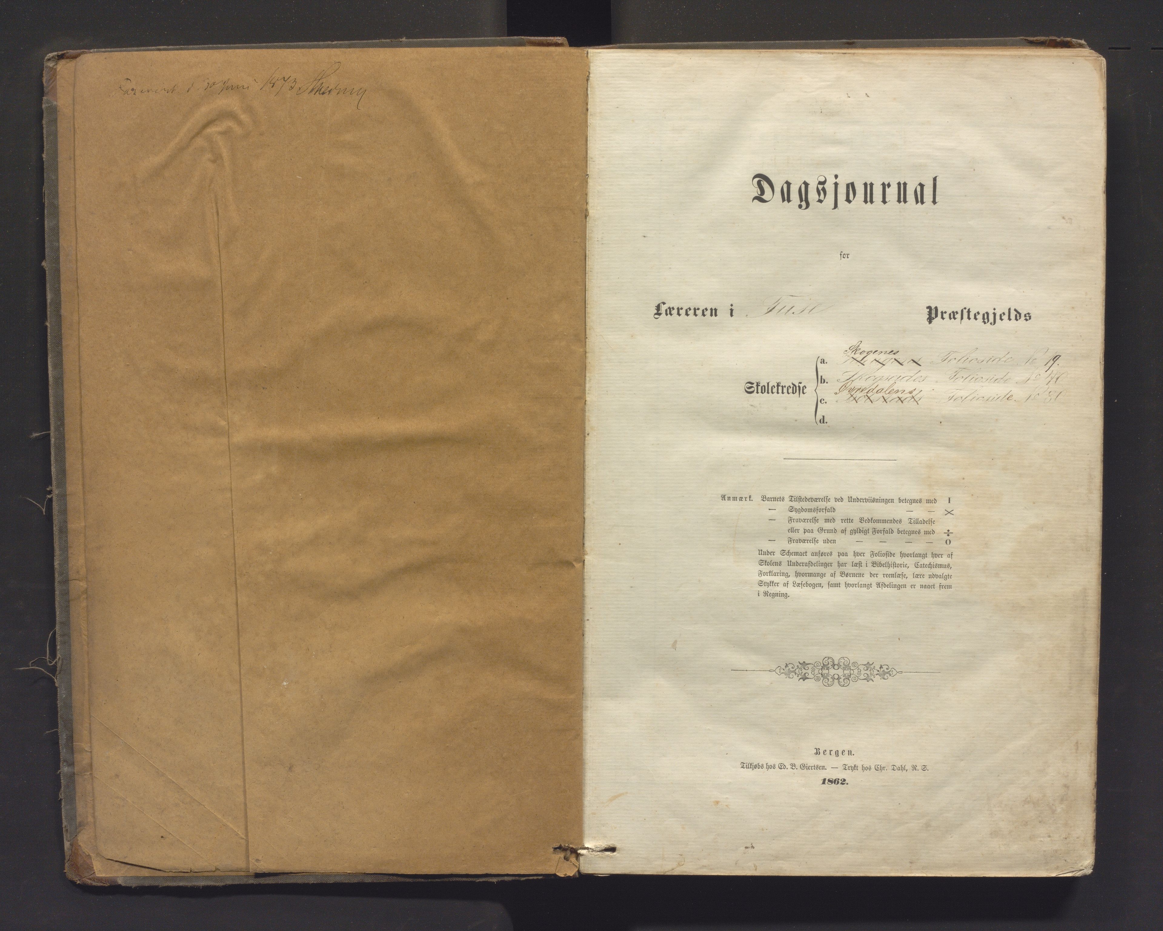 Hålandsdalen kommune. Barneskulane, IKAH/1239-231/G/Ga/L0002: Dagsjournal for lærereren i Fuse Præsegjeldes skolekredse, 1863-1875