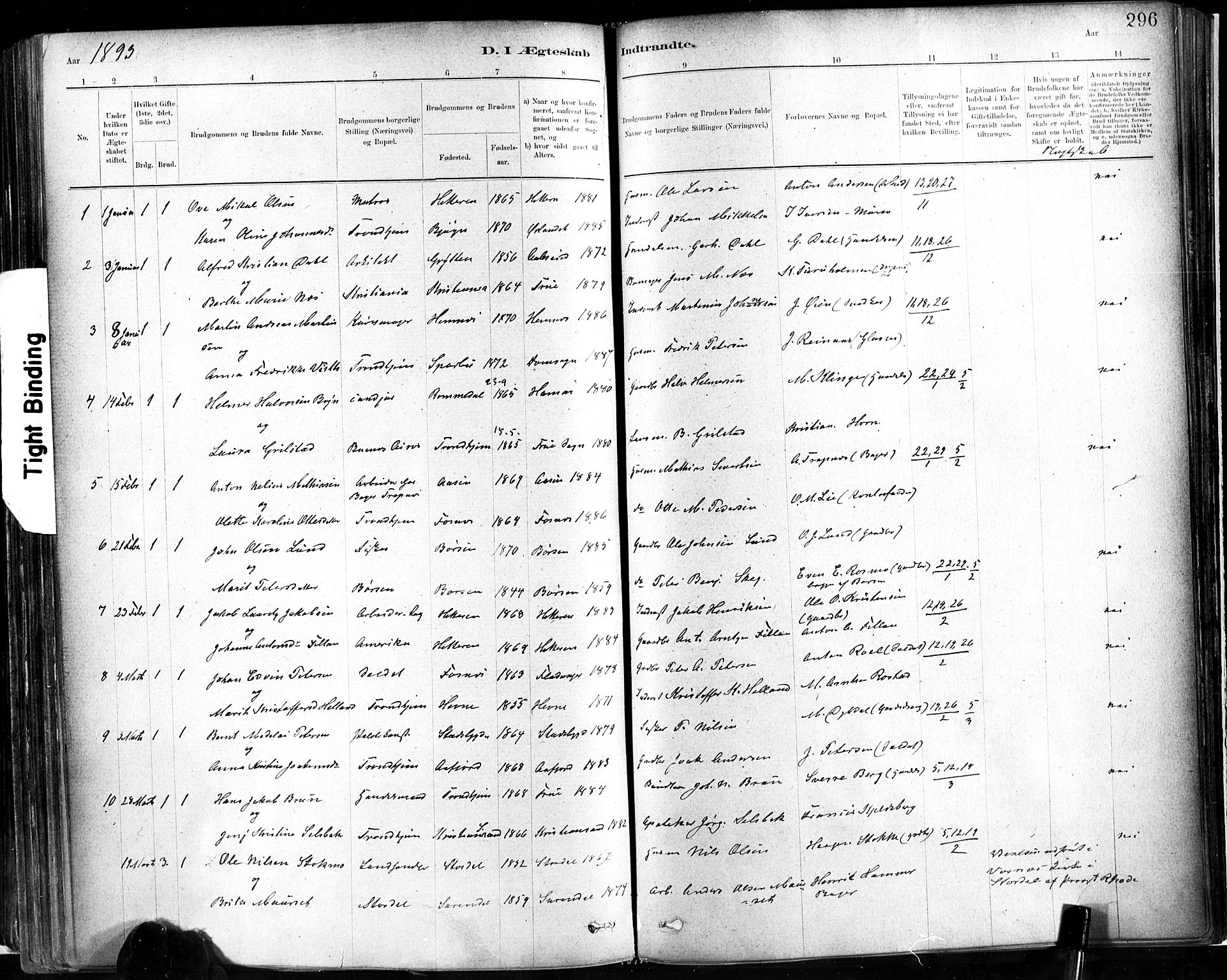 Ministerialprotokoller, klokkerbøker og fødselsregistre - Sør-Trøndelag, SAT/A-1456/602/L0119: Parish register (official) no. 602A17, 1880-1901, p. 296