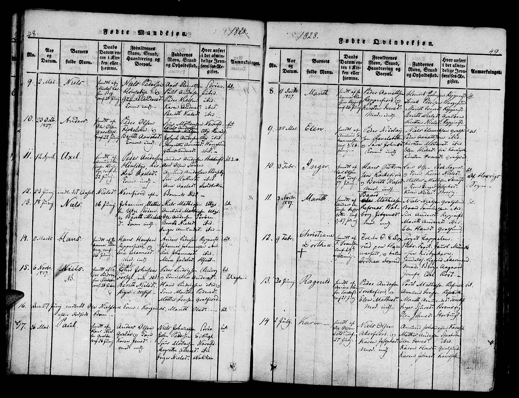 Hammerfest sokneprestkontor, AV/SATØ-S-1347/H/Ha/L0003.kirke: Parish register (official) no. 3, 1821-1842, p. 48-49