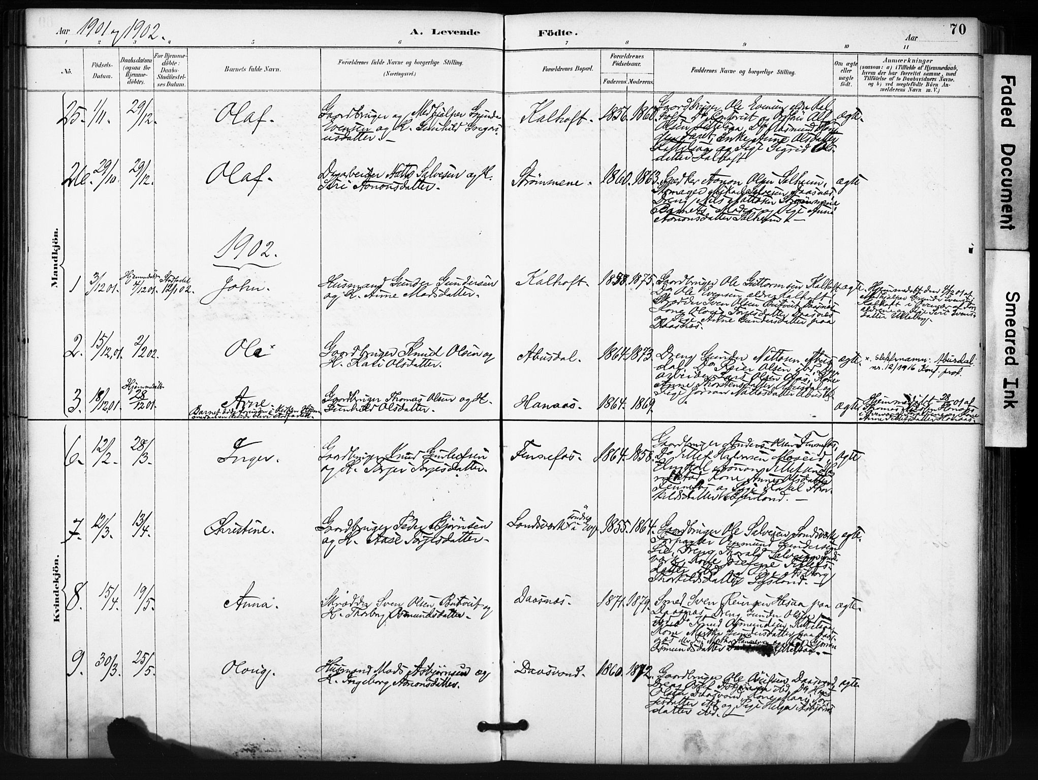 Evje sokneprestkontor, AV/SAK-1111-0008/F/Fa/Fab/L0003: Parish register (official) no. A 3, 1884-1909, p. 70