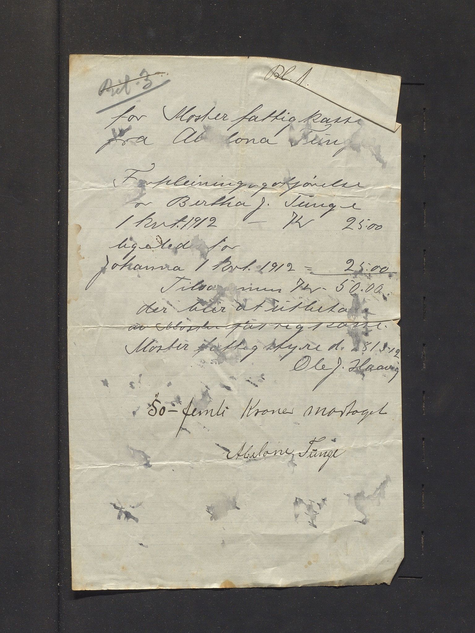 Moster kommune. Fattigkassen, IKAH/1218b-121.2/R/Ra/Raa/L0001/0001: Årsrekneskap for Moster fattigkasse / Årsrekneskap, 1911-1912