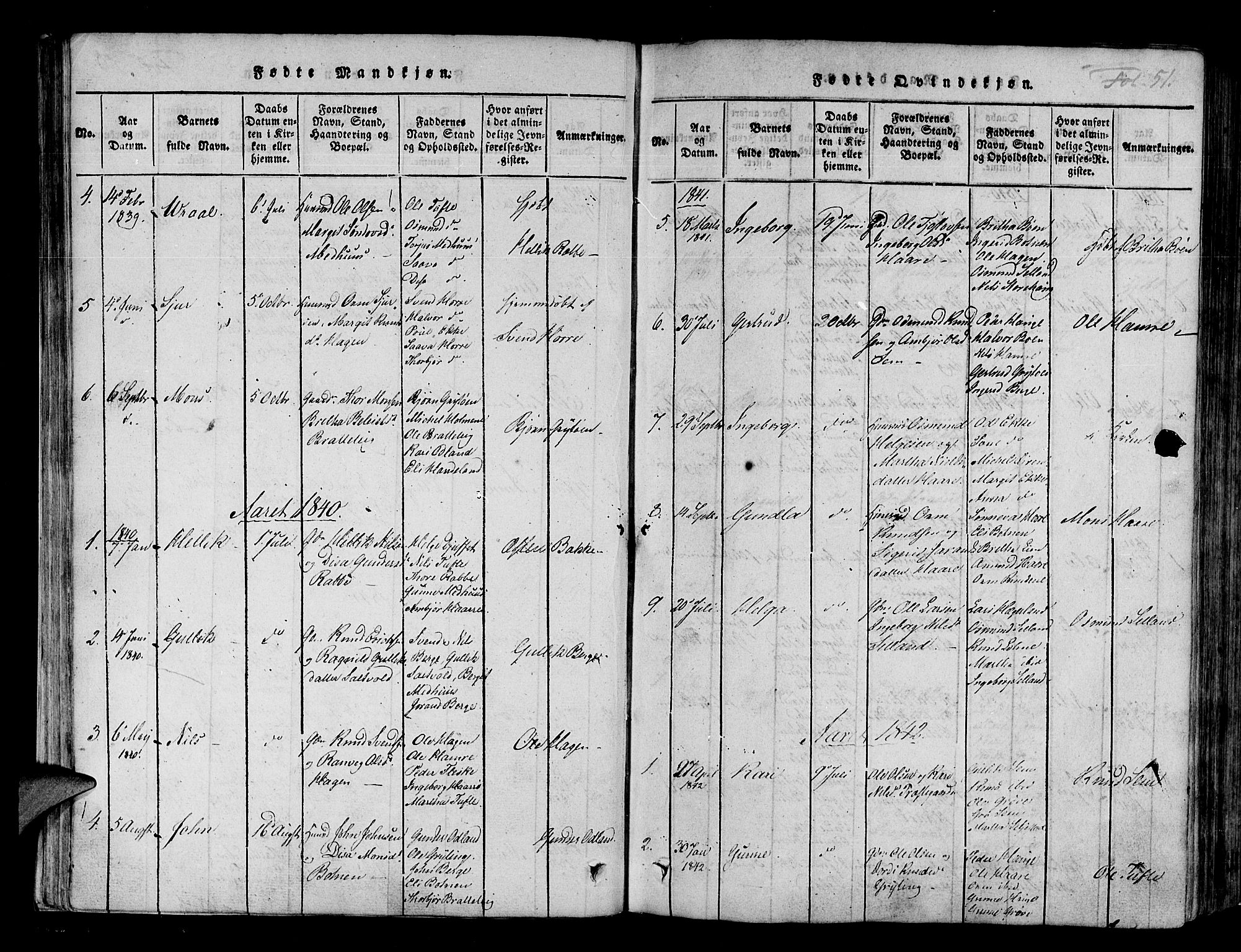 Røldal sokneprestembete, SAB/A-100247: Parish register (official) no. A 2, 1817-1856, p. 51