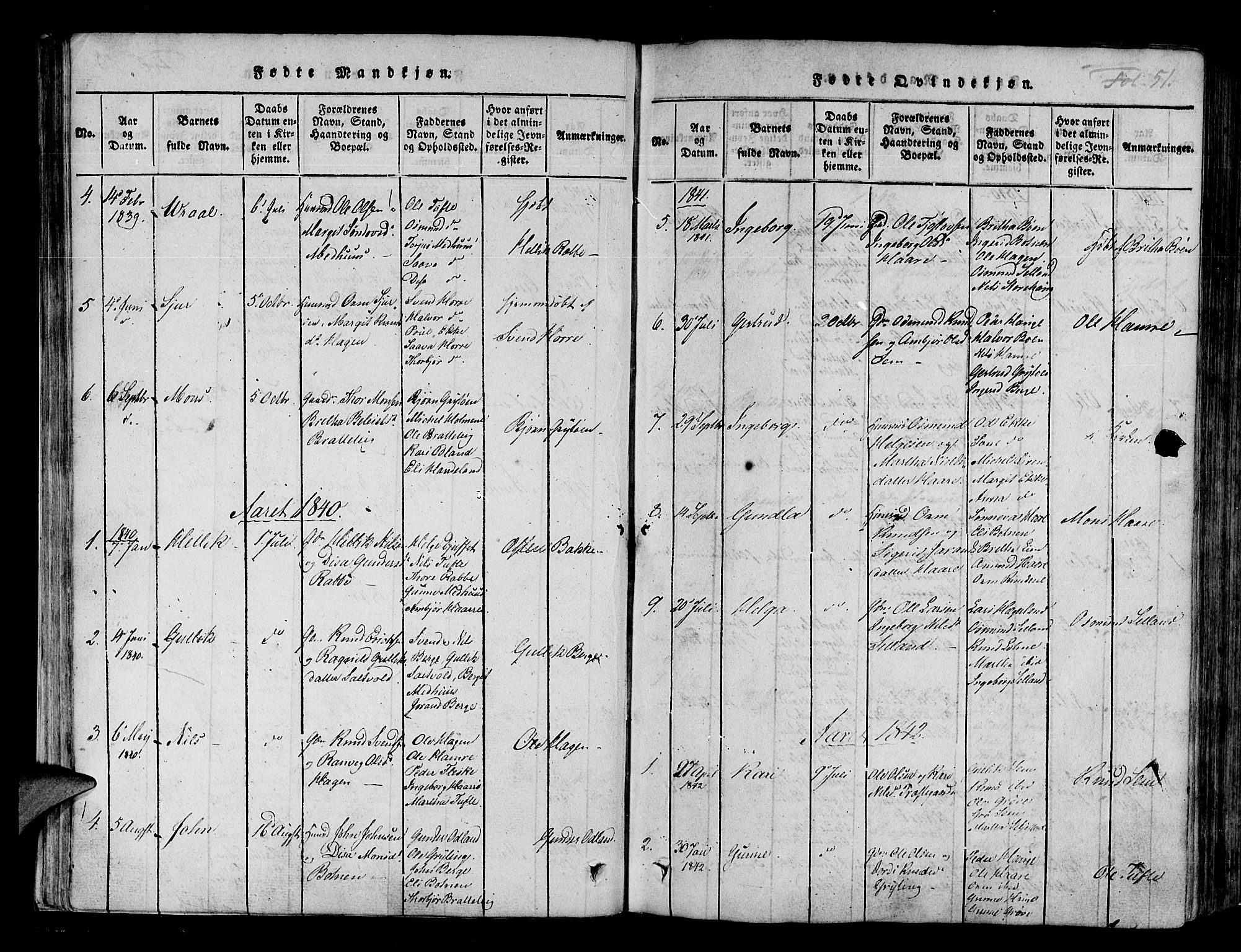 Røldal sokneprestembete, AV/SAB-A-100247: Parish register (official) no. A 2, 1817-1856, p. 51