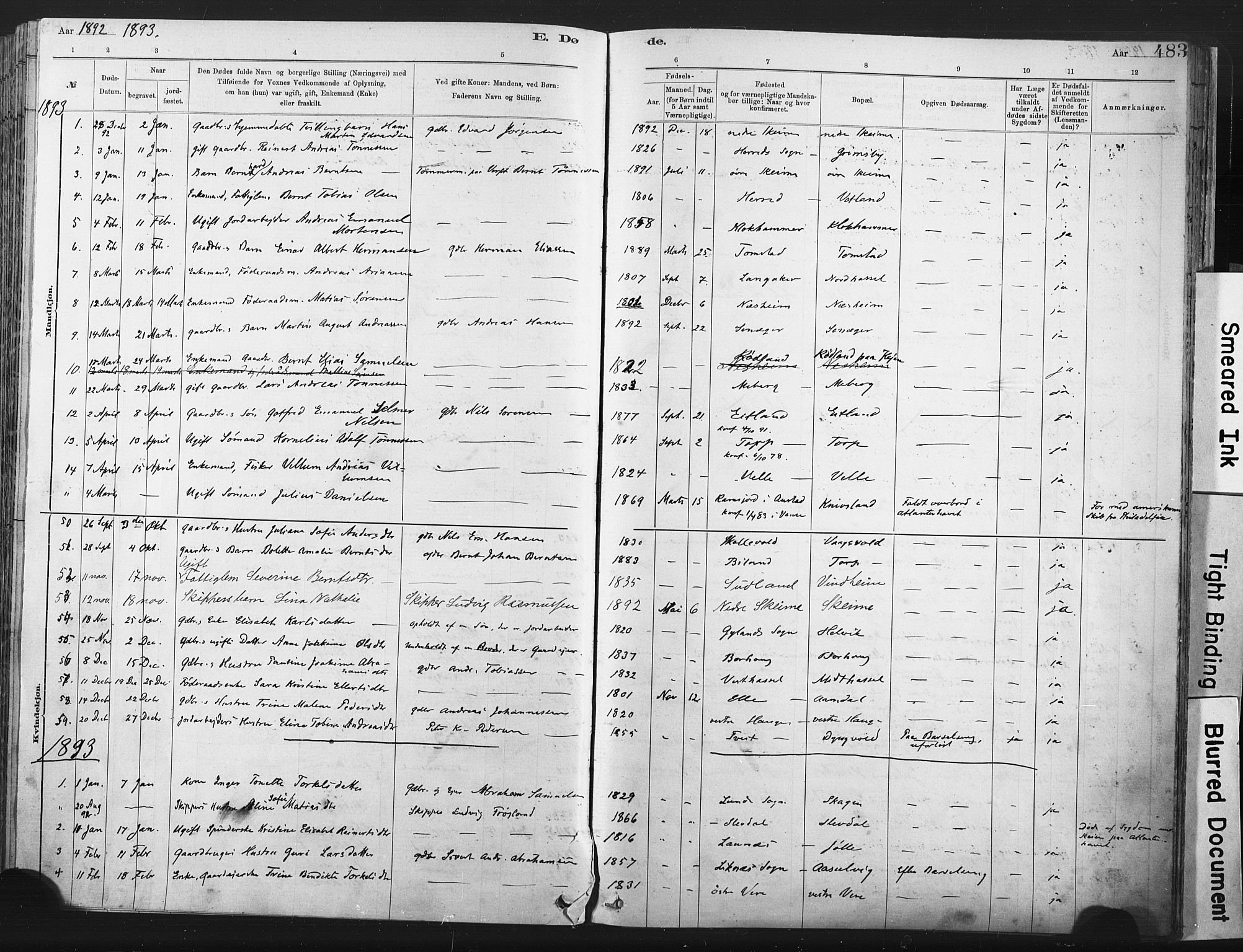 Lista sokneprestkontor, AV/SAK-1111-0027/F/Fa/L0012: Parish register (official) no. A 12, 1879-1903, p. 483