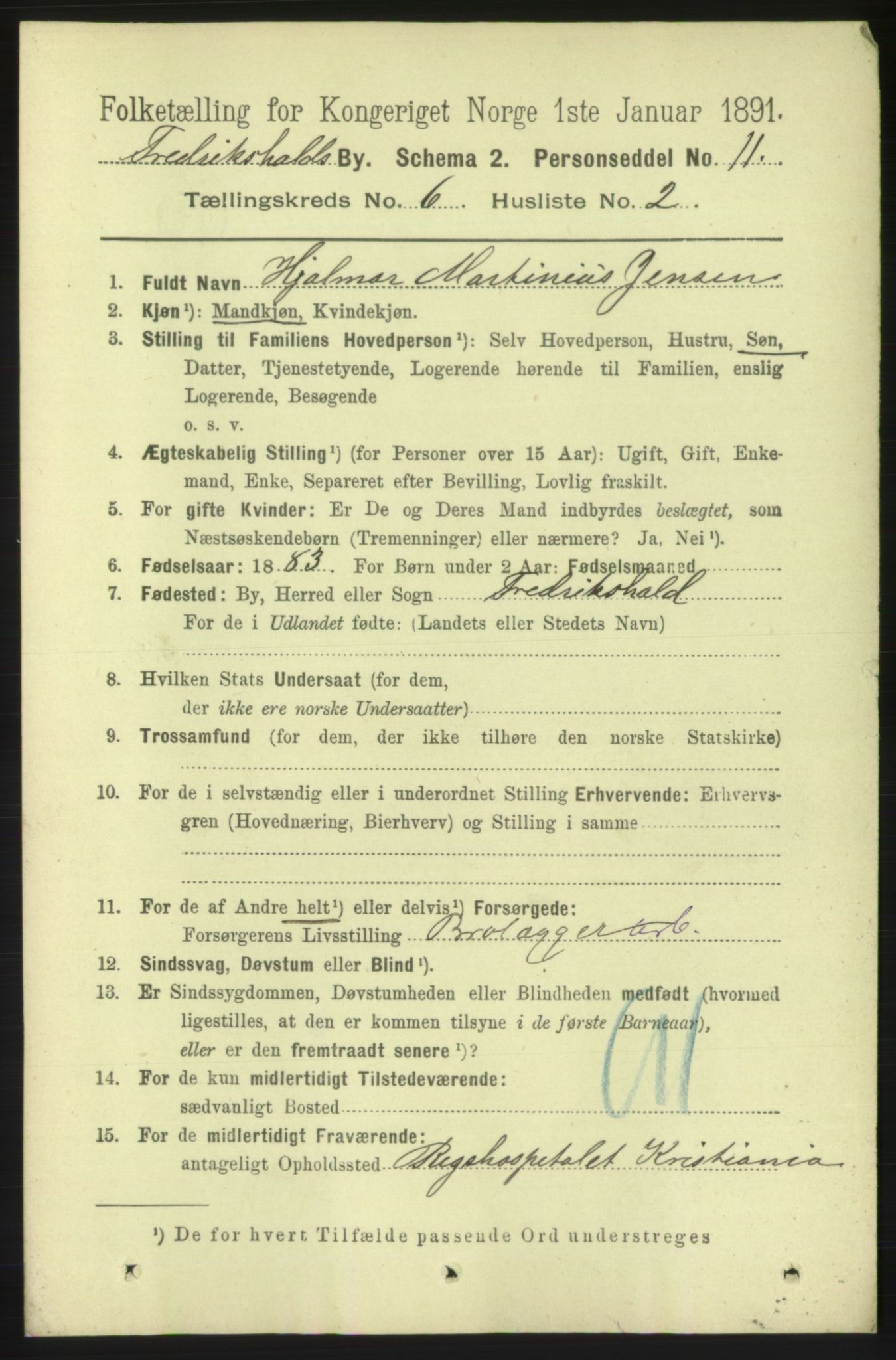 RA, 1891 census for 0101 Fredrikshald, 1891, p. 4474