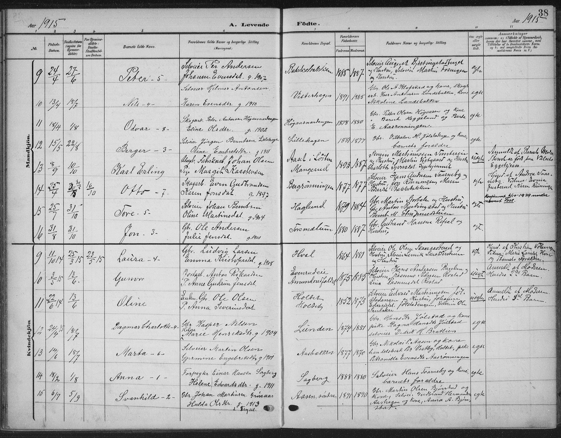 Romedal prestekontor, SAH/PREST-004/K/L0009: Parish register (official) no. 9, 1906-1929, p. 38