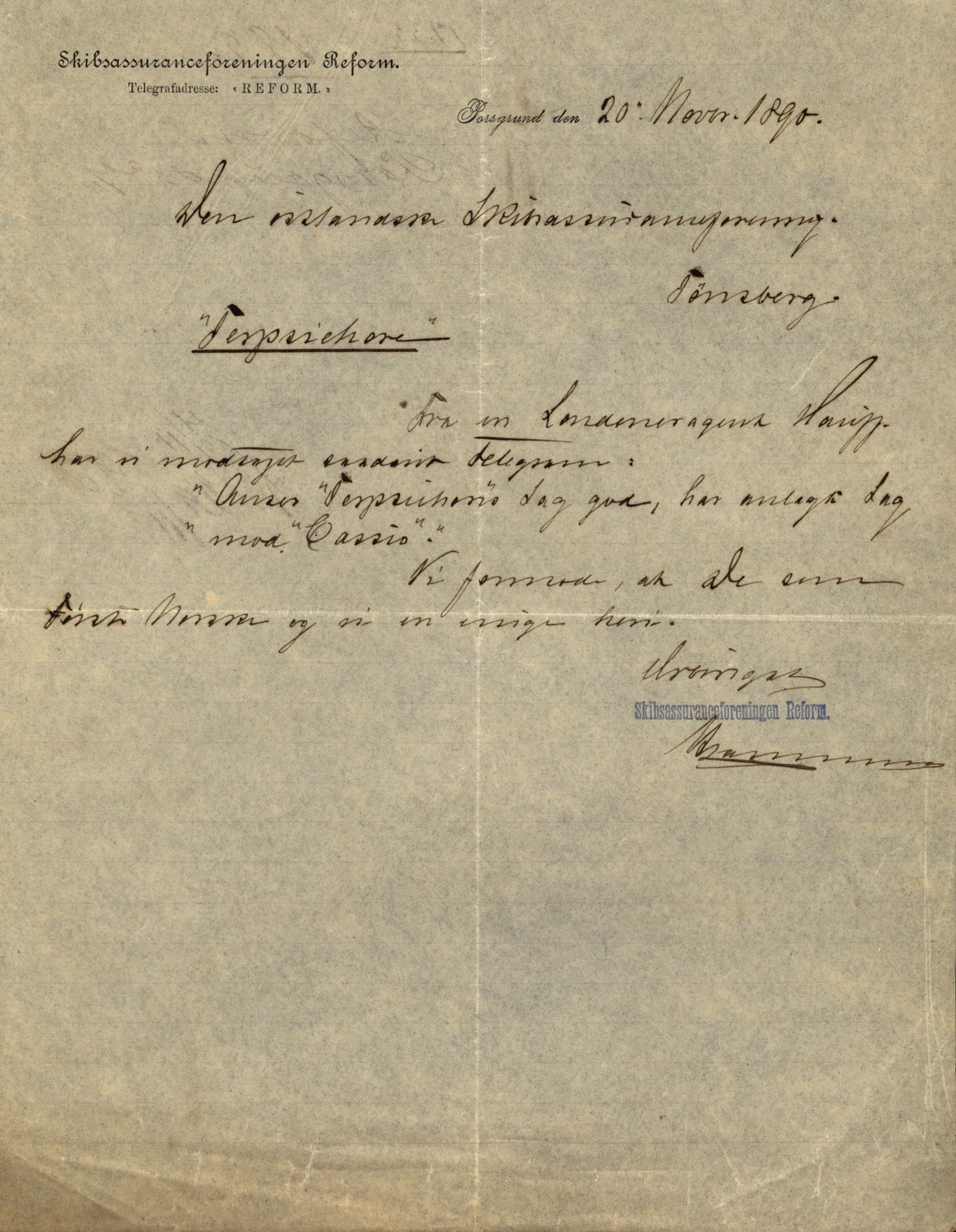 Pa 63 - Østlandske skibsassuranceforening, VEMU/A-1079/G/Ga/L0025/0007: Havaridokumenter / Terpsichore, Terra, Nova, 1890, p. 9