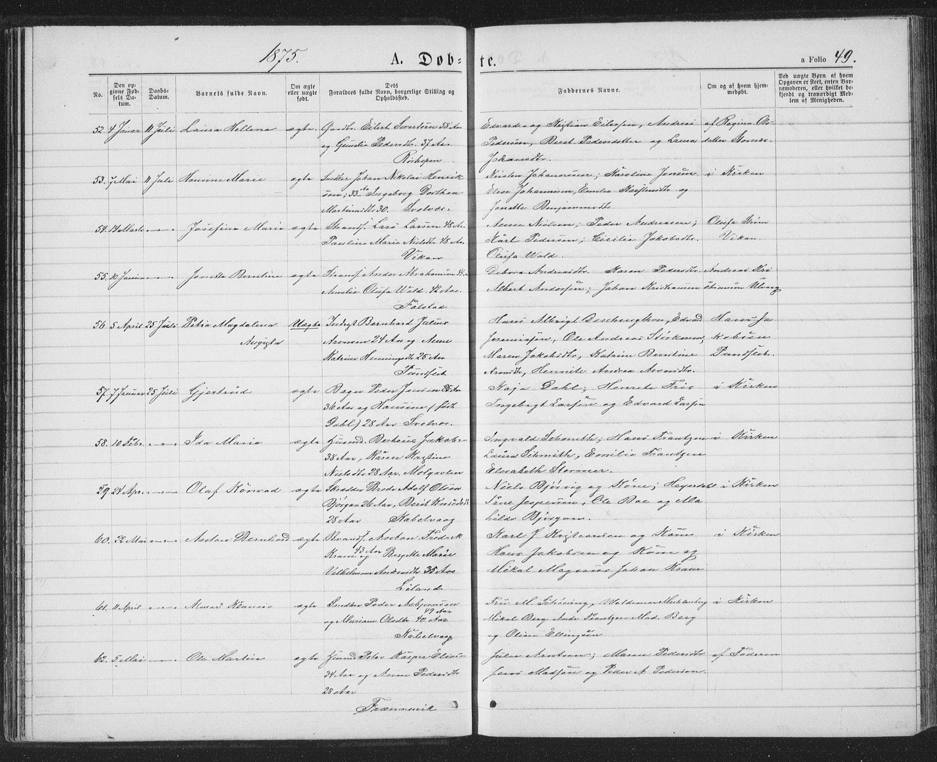 Ministerialprotokoller, klokkerbøker og fødselsregistre - Nordland, AV/SAT-A-1459/874/L1074: Parish register (copy) no. 874C03, 1870-1876, p. 49