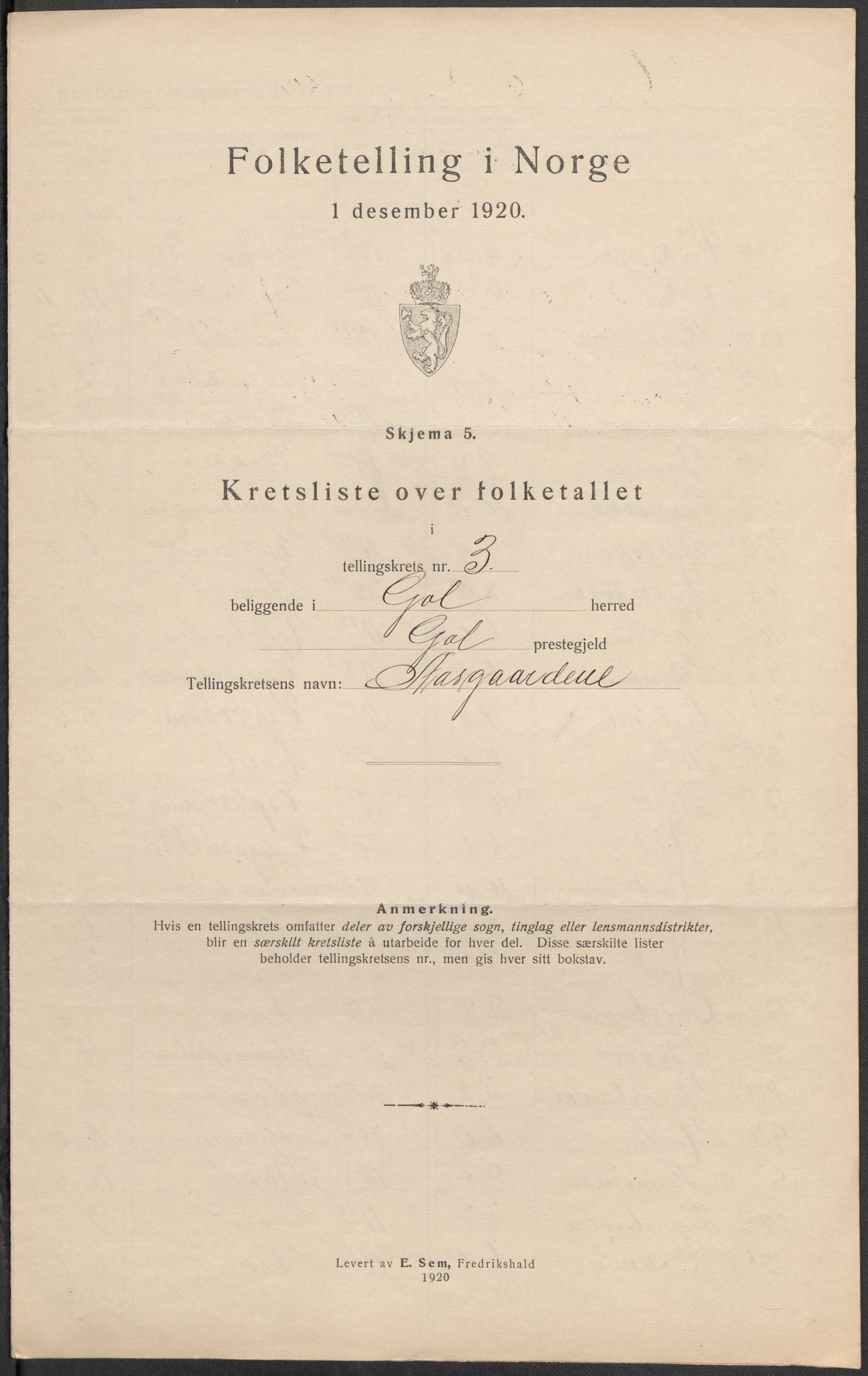 SAKO, 1920 census for Gol, 1920, p. 11