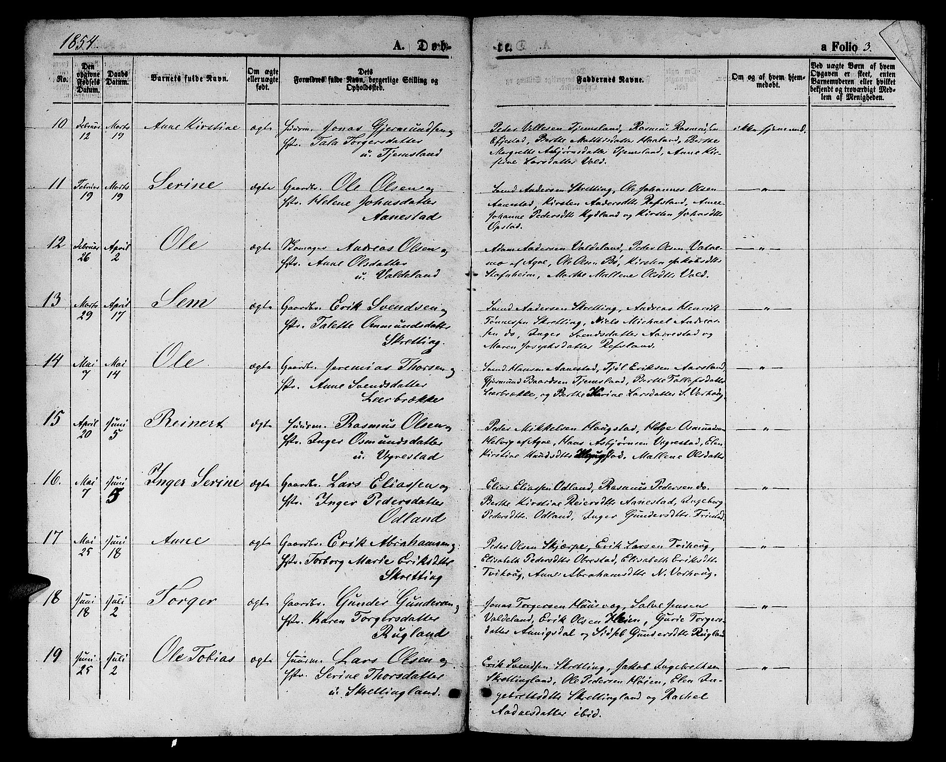 Hå sokneprestkontor, AV/SAST-A-101801/001/30BB/L0002: Parish register (copy) no. B 2, 1854-1883, p. 3