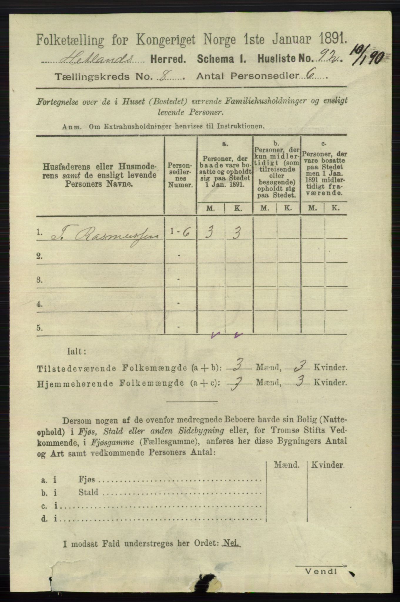 RA, 1891 census for 1126 Hetland, 1891, p. 4443