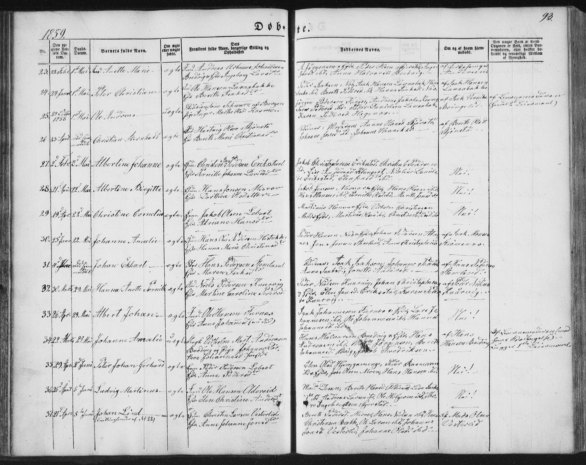 Ministerialprotokoller, klokkerbøker og fødselsregistre - Nordland, SAT/A-1459/852/L0738: Parish register (official) no. 852A08, 1849-1865, p. 93