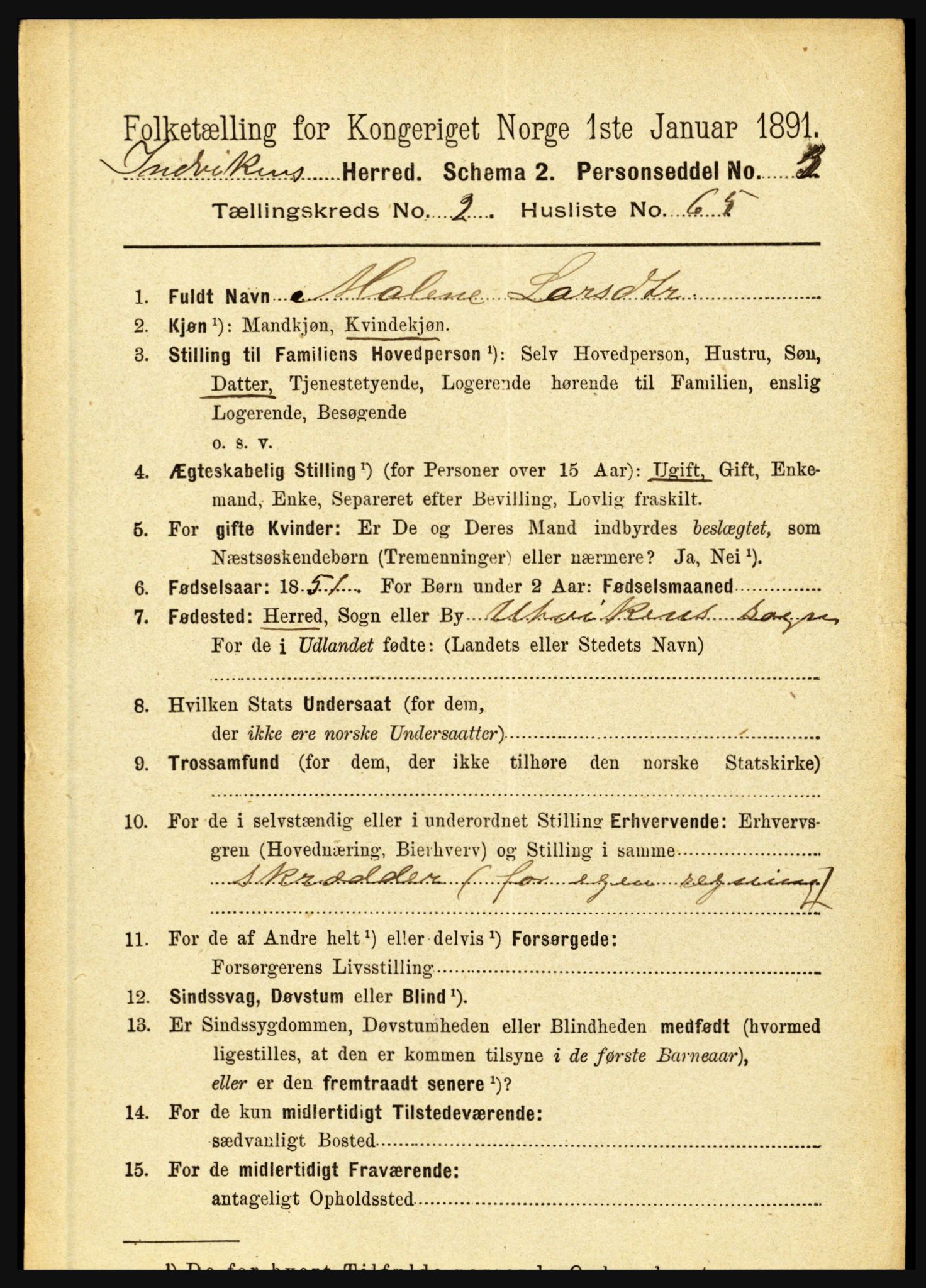 RA, 1891 census for 1447 Innvik, 1891, p. 971