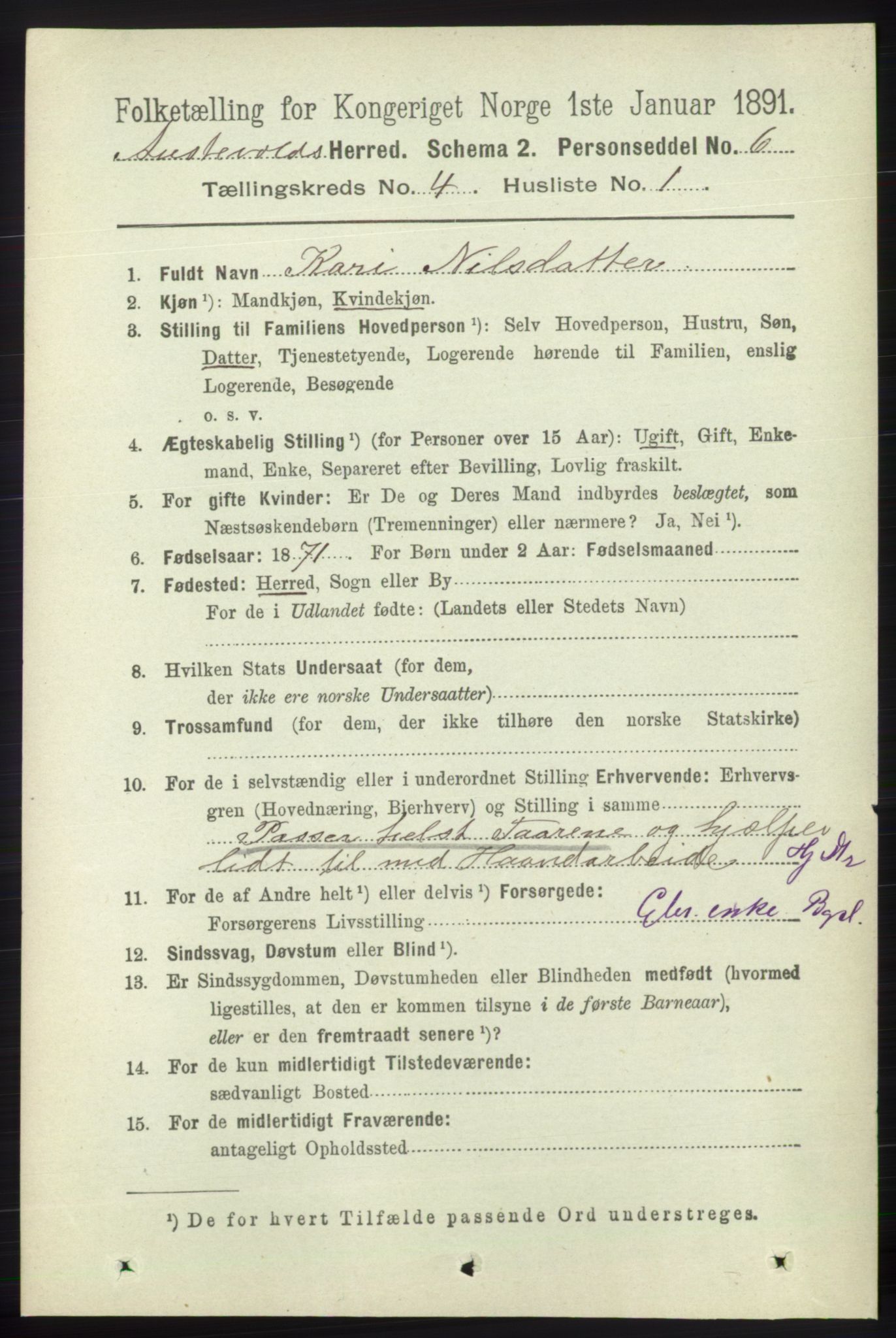 RA, 1891 census for 1244 Austevoll, 1891, p. 1419