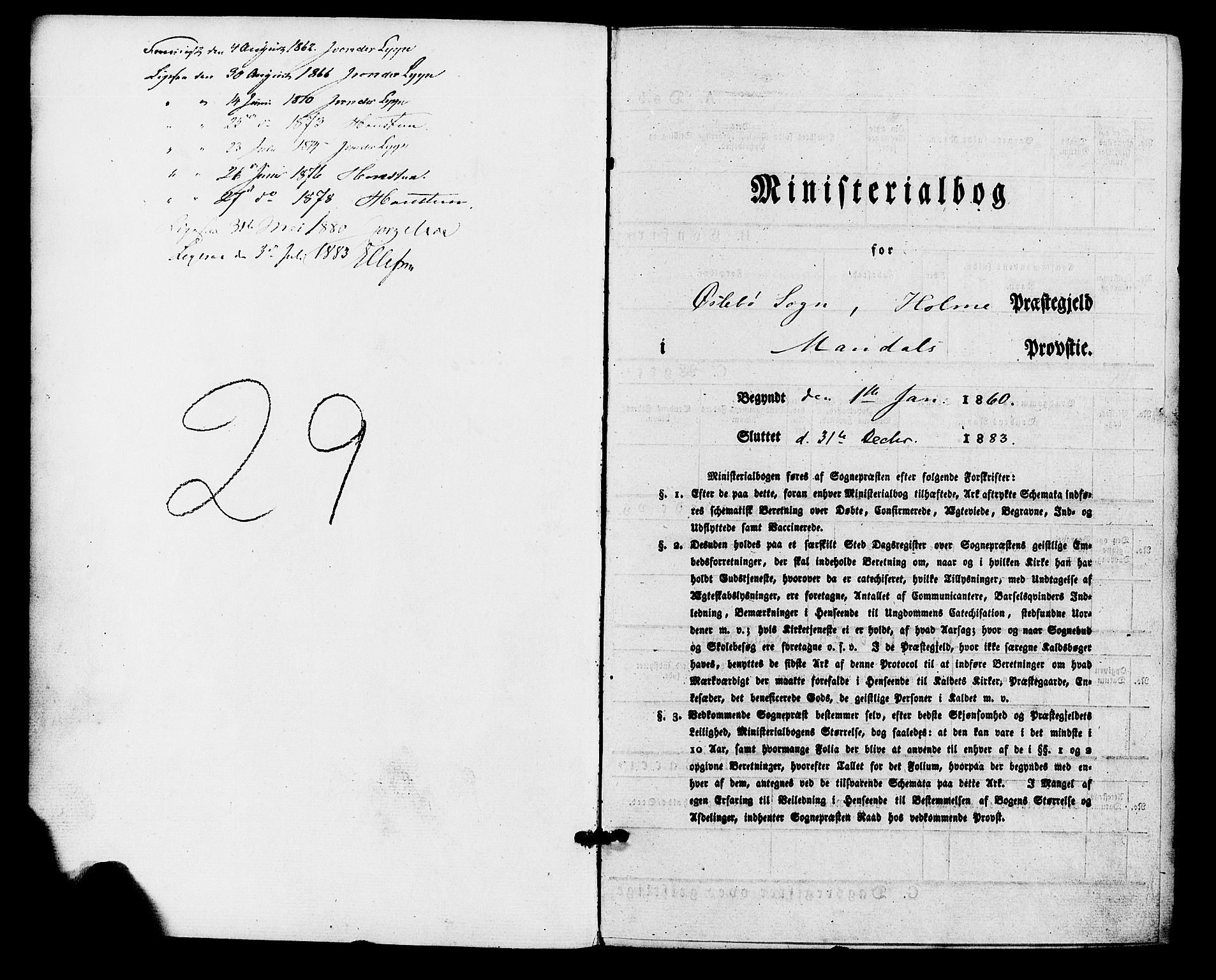 Holum sokneprestkontor, SAK/1111-0022/F/Fa/Fac/L0003: Parish register (official) no. A 3, 1860-1883