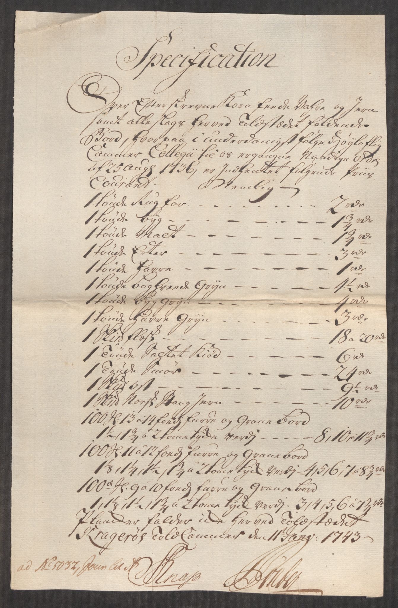 Rentekammeret inntil 1814, Realistisk ordnet avdeling, RA/EA-4070/Oe/L0002: [Ø1]: Priskuranter, 1740-1744, p. 739