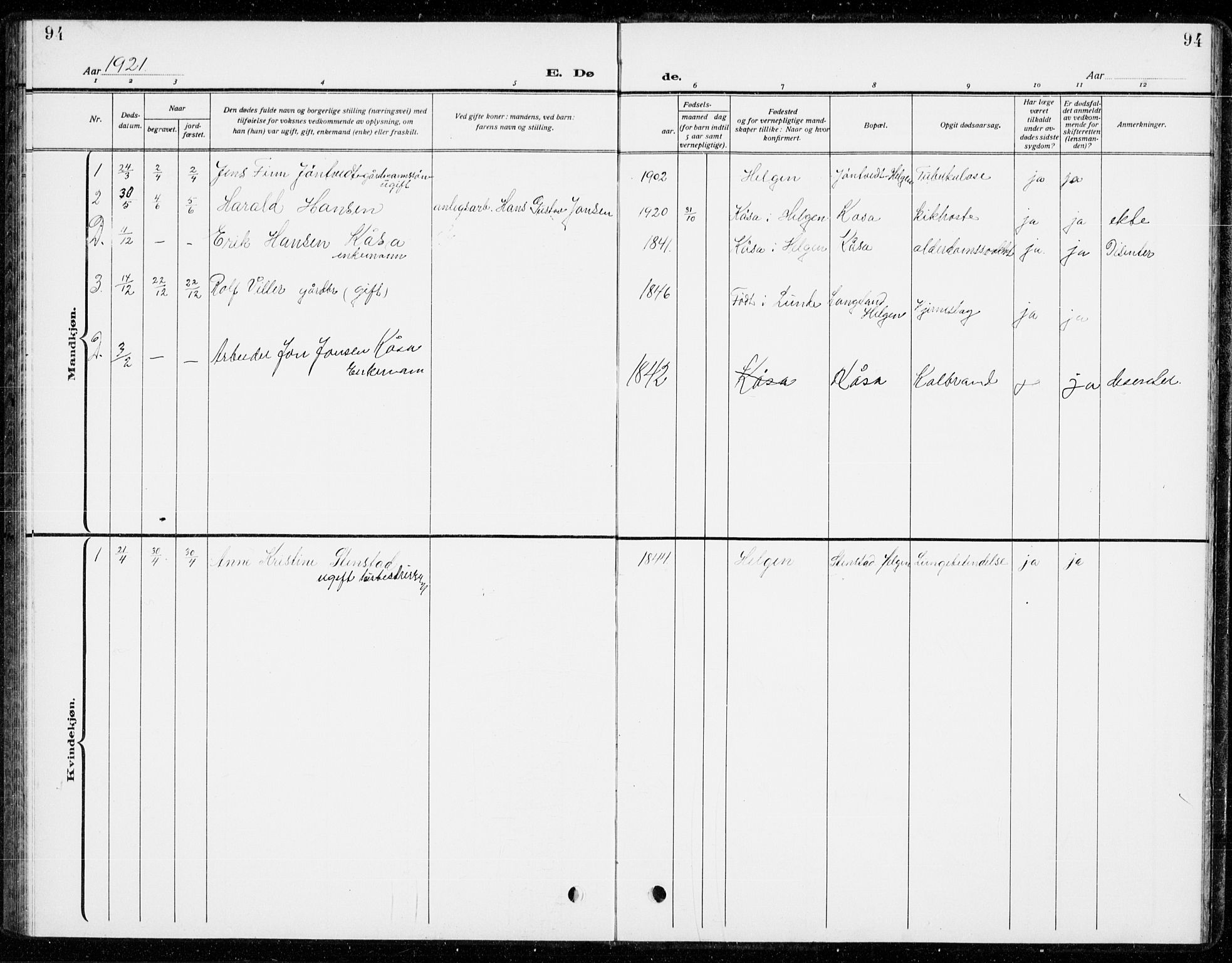 Holla kirkebøker, SAKO/A-272/G/Gb/L0003: Parish register (copy) no. II 3, 1914-1941, p. 94