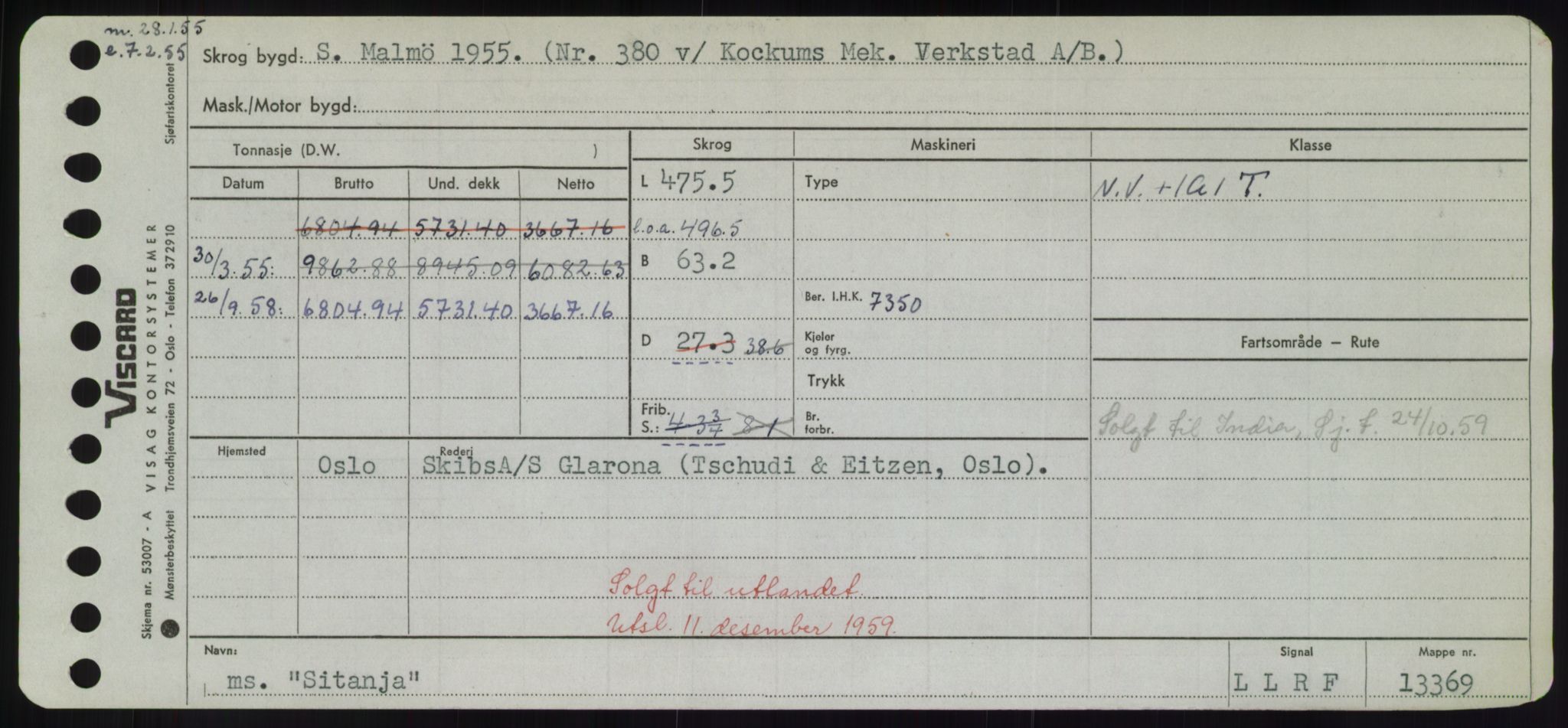 Sjøfartsdirektoratet med forløpere, Skipsmålingen, RA/S-1627/H/Hd/L0033: Fartøy, Sevi-Sjø, p. 289