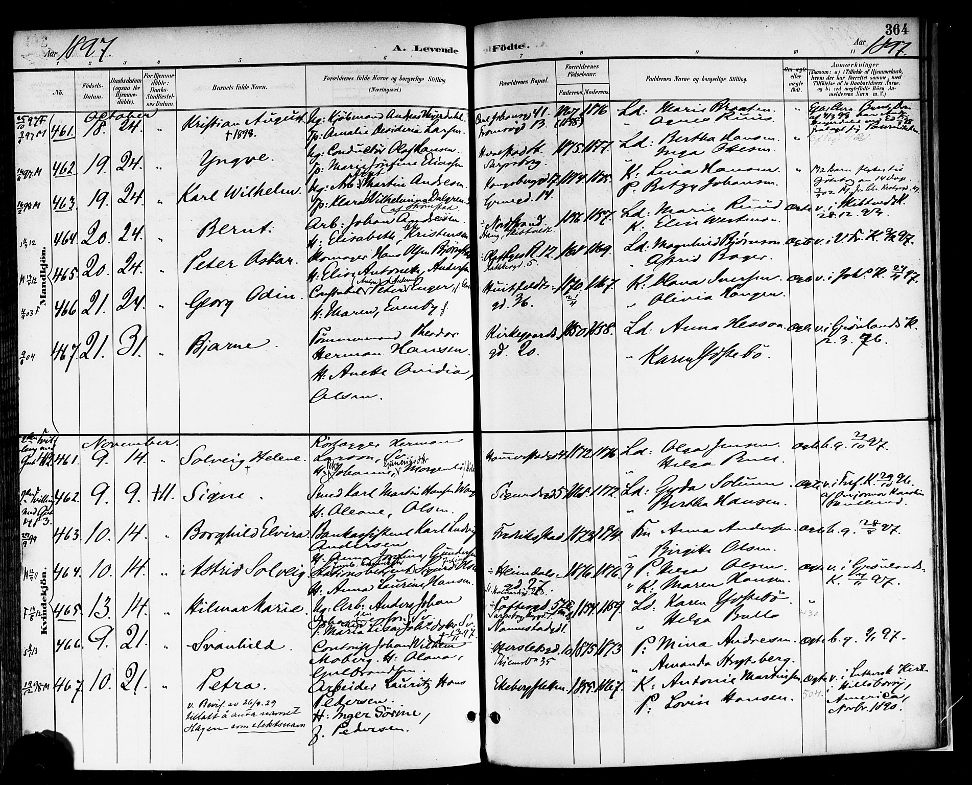 Rikshospitalet prestekontor Kirkebøker, SAO/A-10309b/F/L0009: Parish register (official) no. 9, 1894-1897, p. 364