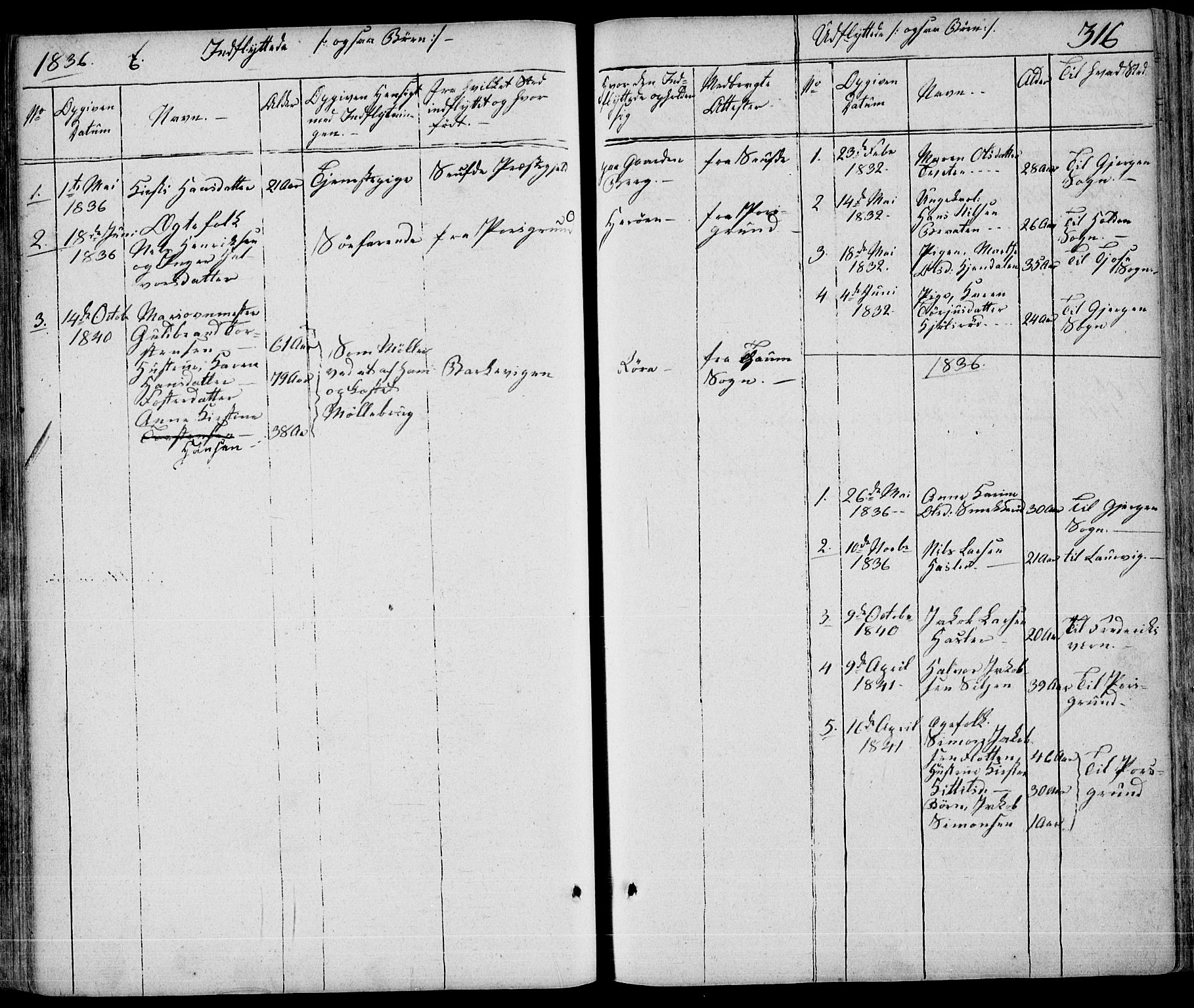 Eidanger kirkebøker, SAKO/A-261/F/Fa/L0008: Parish register (official) no. 8, 1831-1858, p. 316
